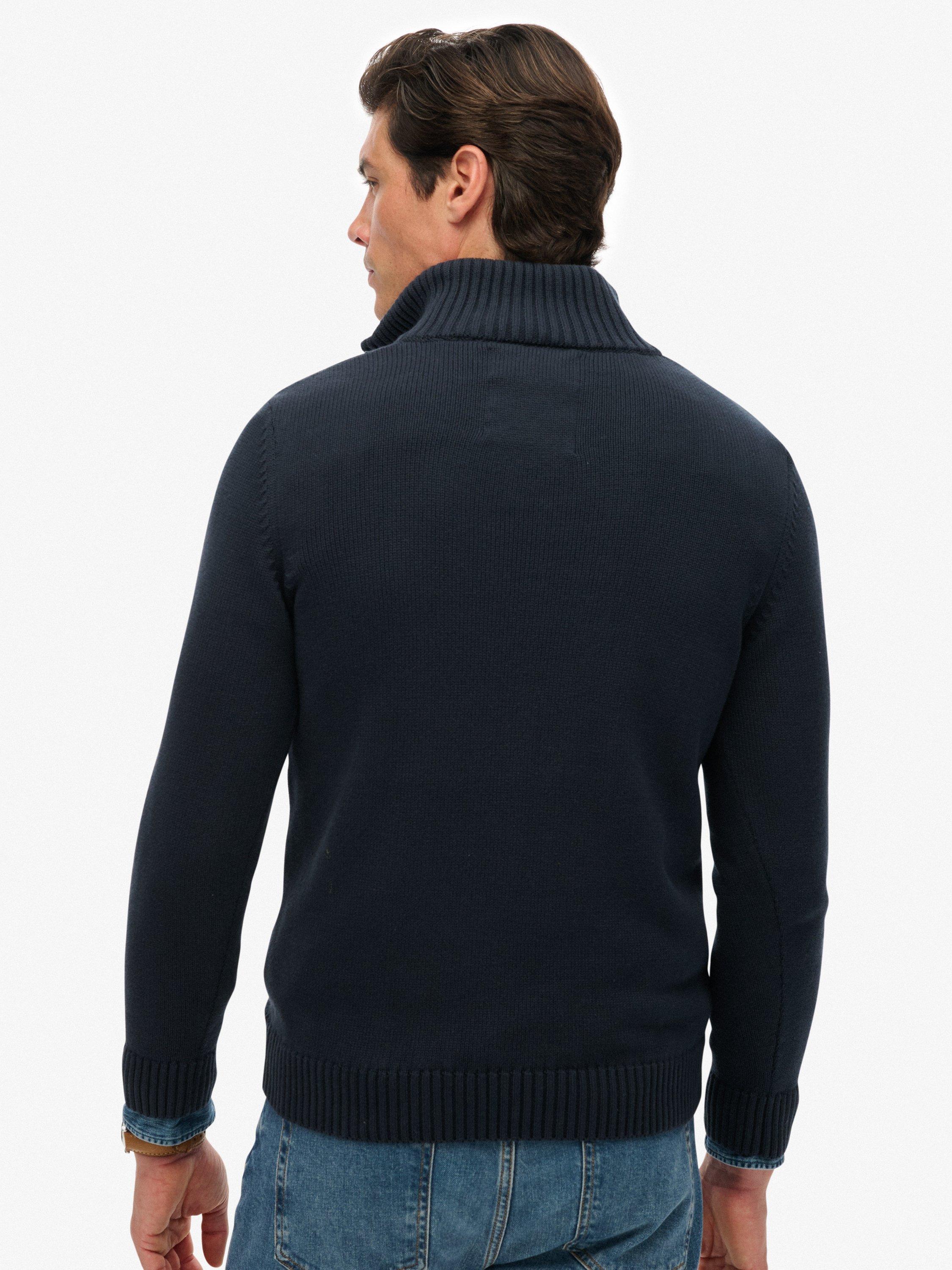 Product image 2 of 5, which shows Superdry Organic Cotton Half Zip Knit Jumper, Soft Navy, S