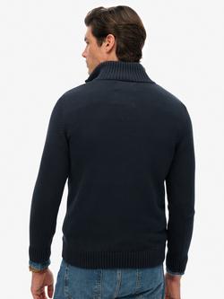 Superdry Organic Cotton Half Zip Knit Jumper - view 2, Soft Navy