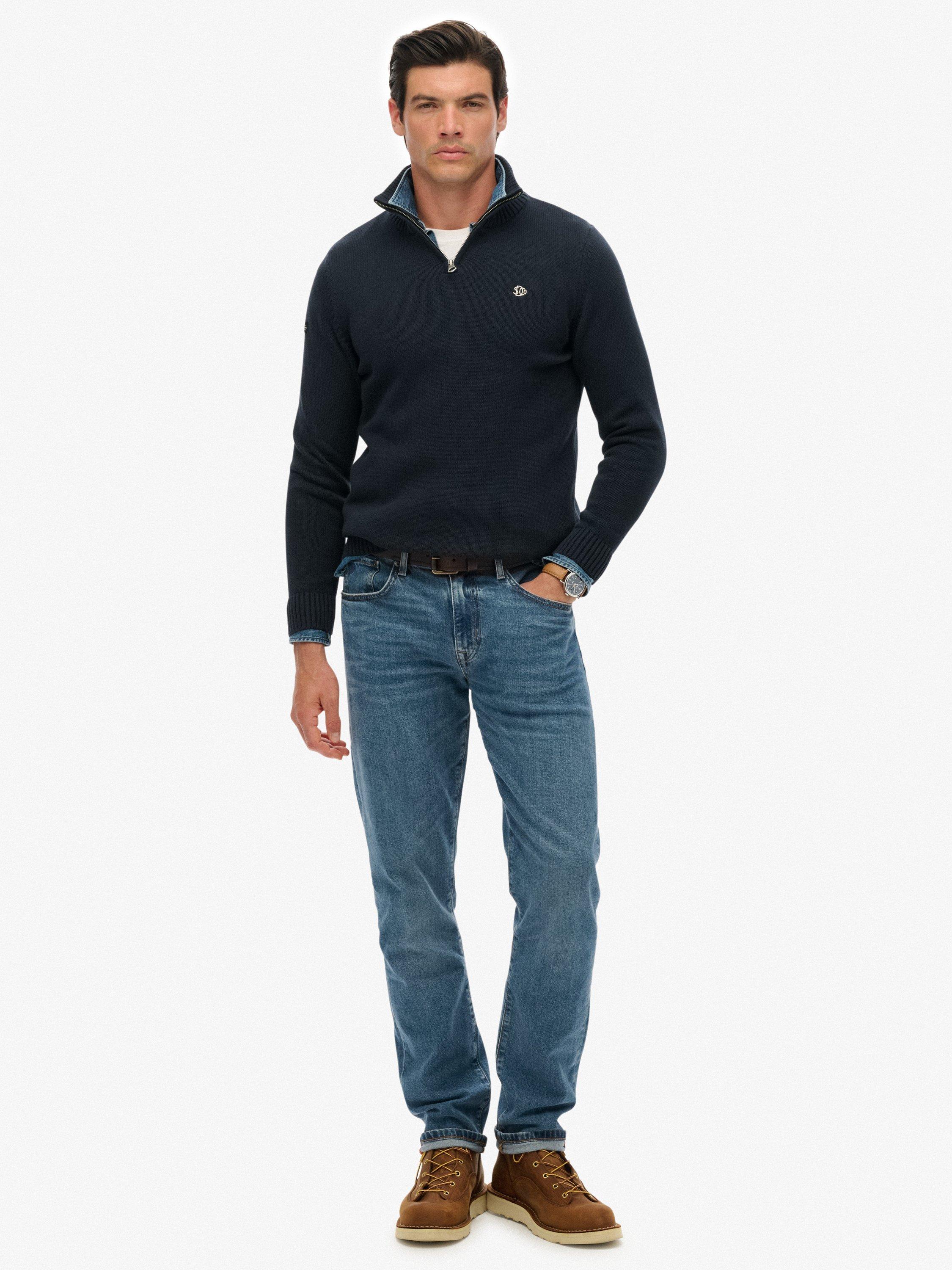 Product image 3 of 5, which shows Superdry Organic Cotton Half Zip Knit Jumper, Soft Navy, S