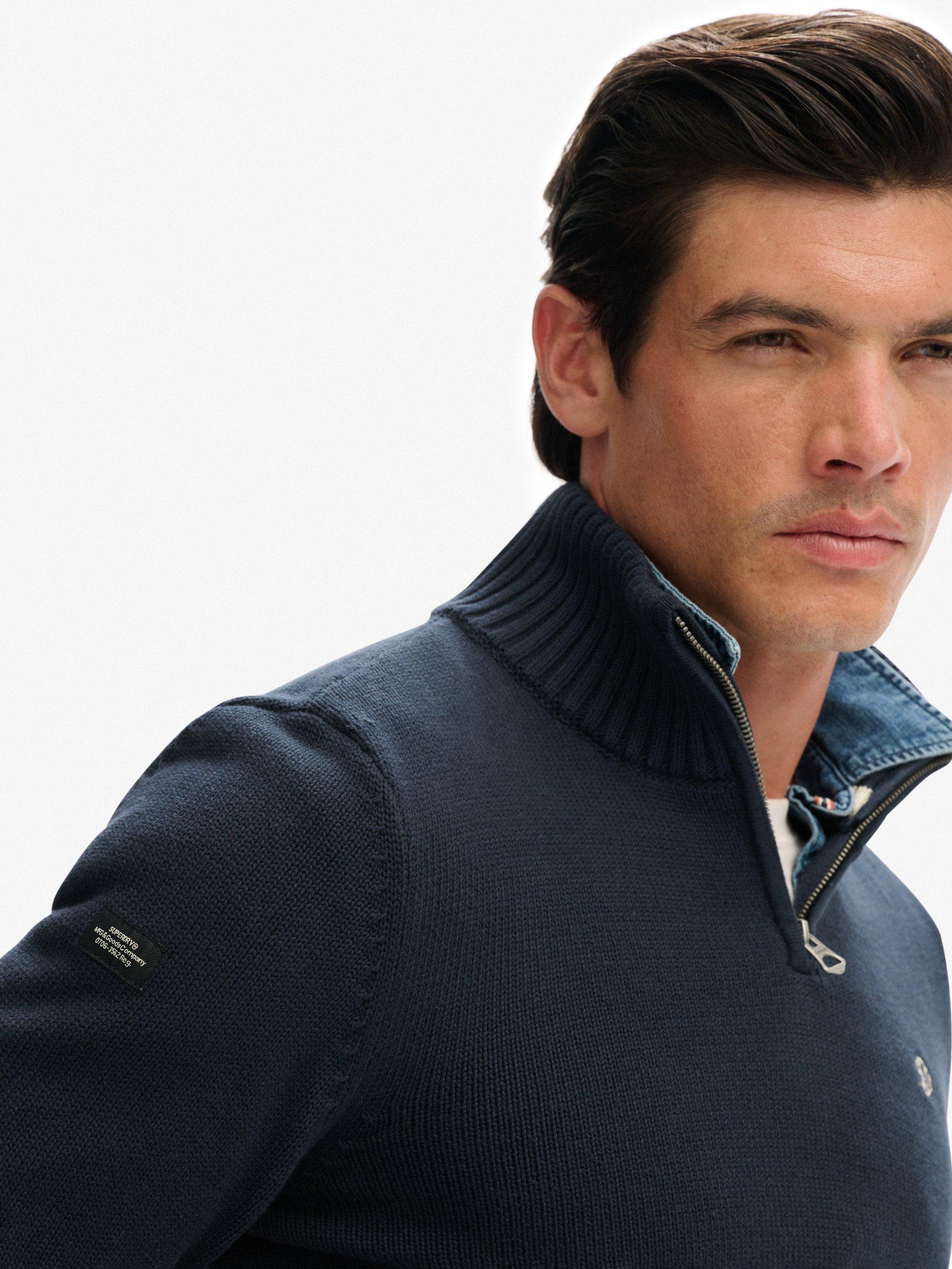 Product image 4 of 5, which shows Superdry Organic Cotton Half Zip Knit Jumper, Soft Navy, S