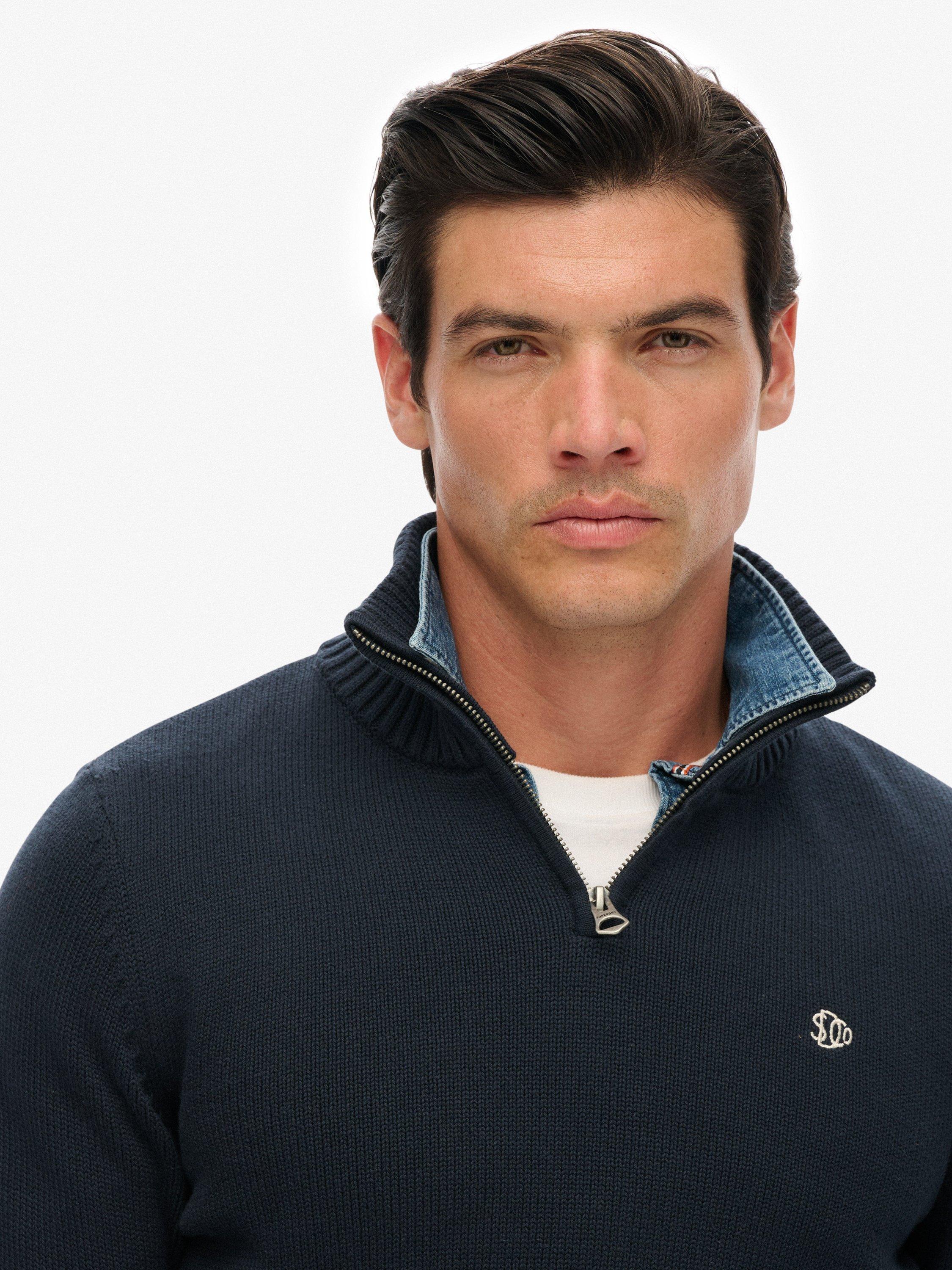Product image 5 of 5, which shows Superdry Organic Cotton Half Zip Knit Jumper, Soft Navy, S