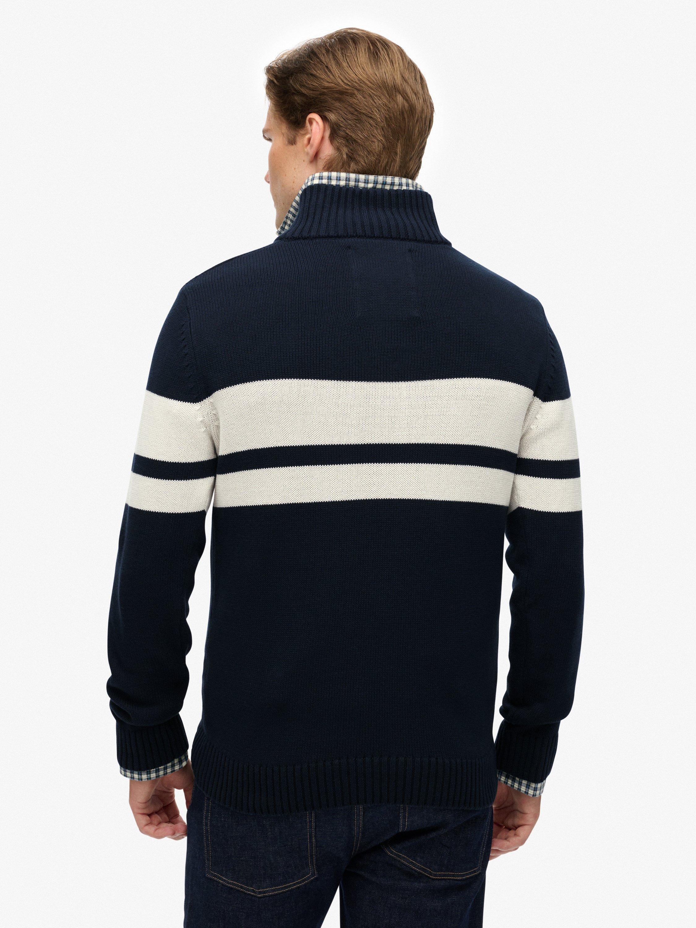 Product image 2 of 5, which shows Superdry Cotton Stripe Half Zip Knit Jumper, Eclipse Navy/White, S