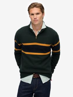 Superdry Cotton Stripe Half Zip Knit Jumper, Eagle Green/Multi