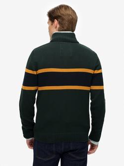 Superdry Cotton Stripe Half Zip Knit Jumper - view 2, Eagle Green/Multi
