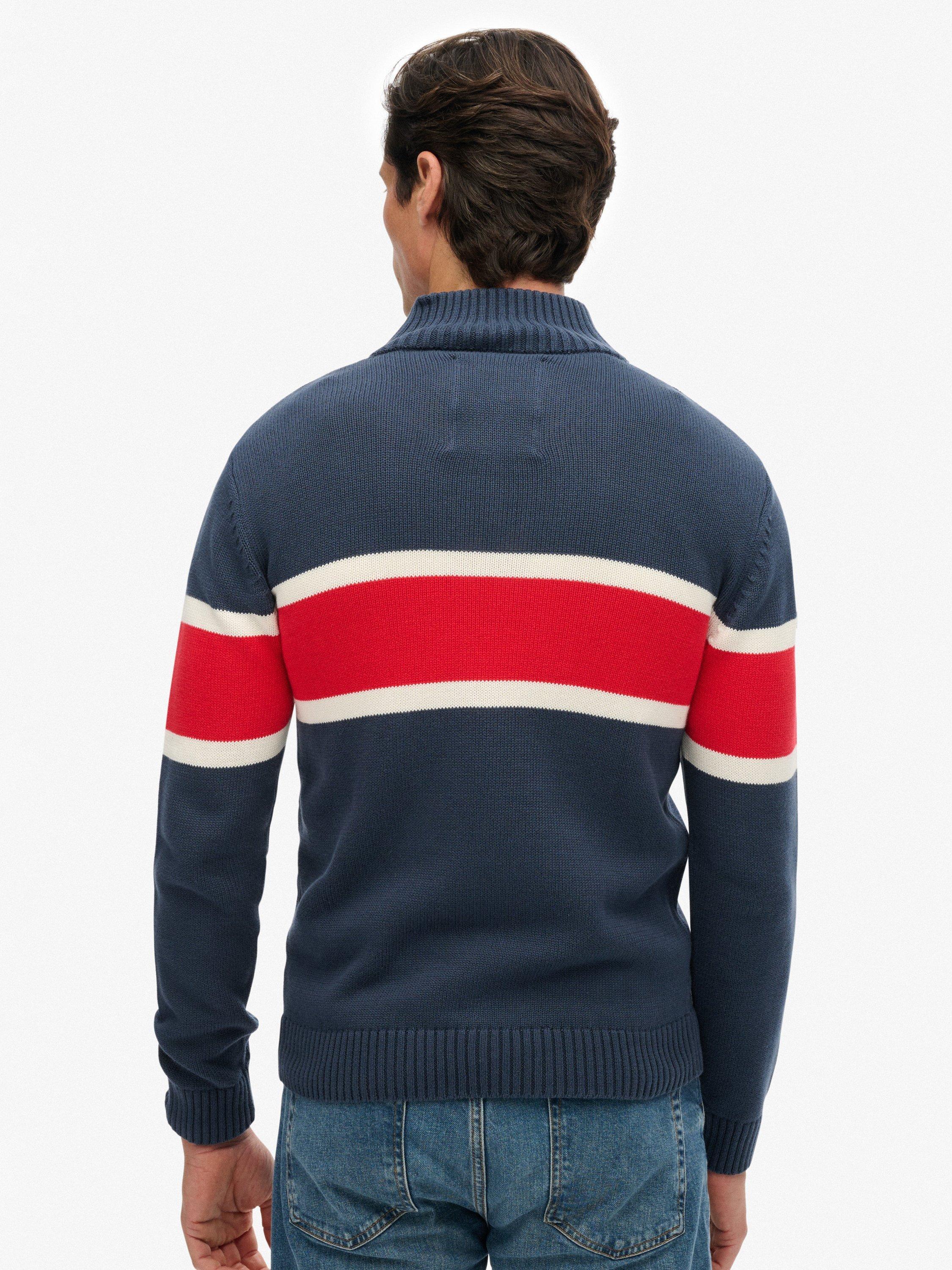 Product image 2 of 5, which shows Superdry Cotton Stripe Half Zip Knit Jumper, Lauren Navy/Multi, S