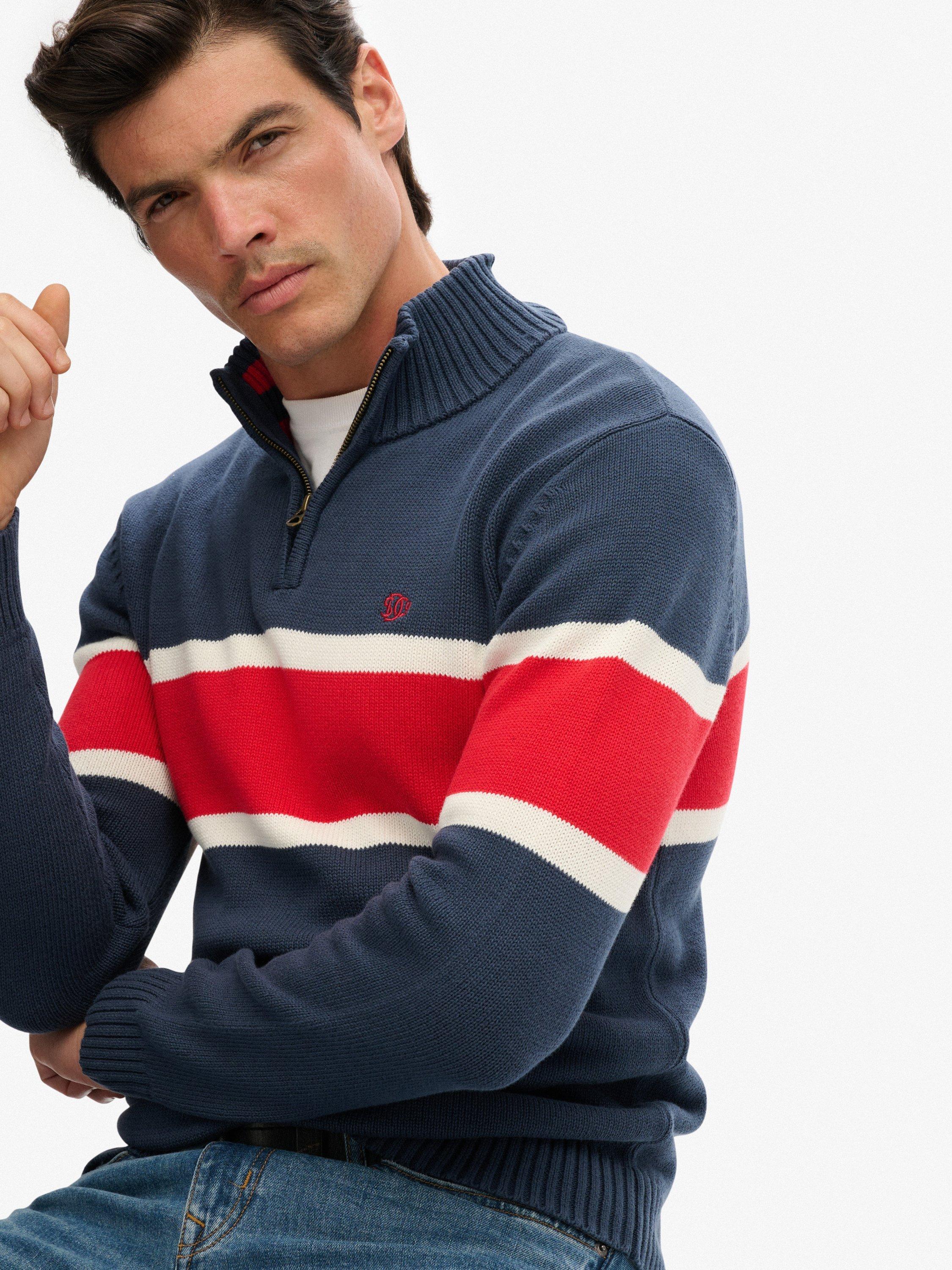 Product image 4 of 5, which shows Superdry Cotton Stripe Half Zip Knit Jumper, Lauren Navy/Multi, S