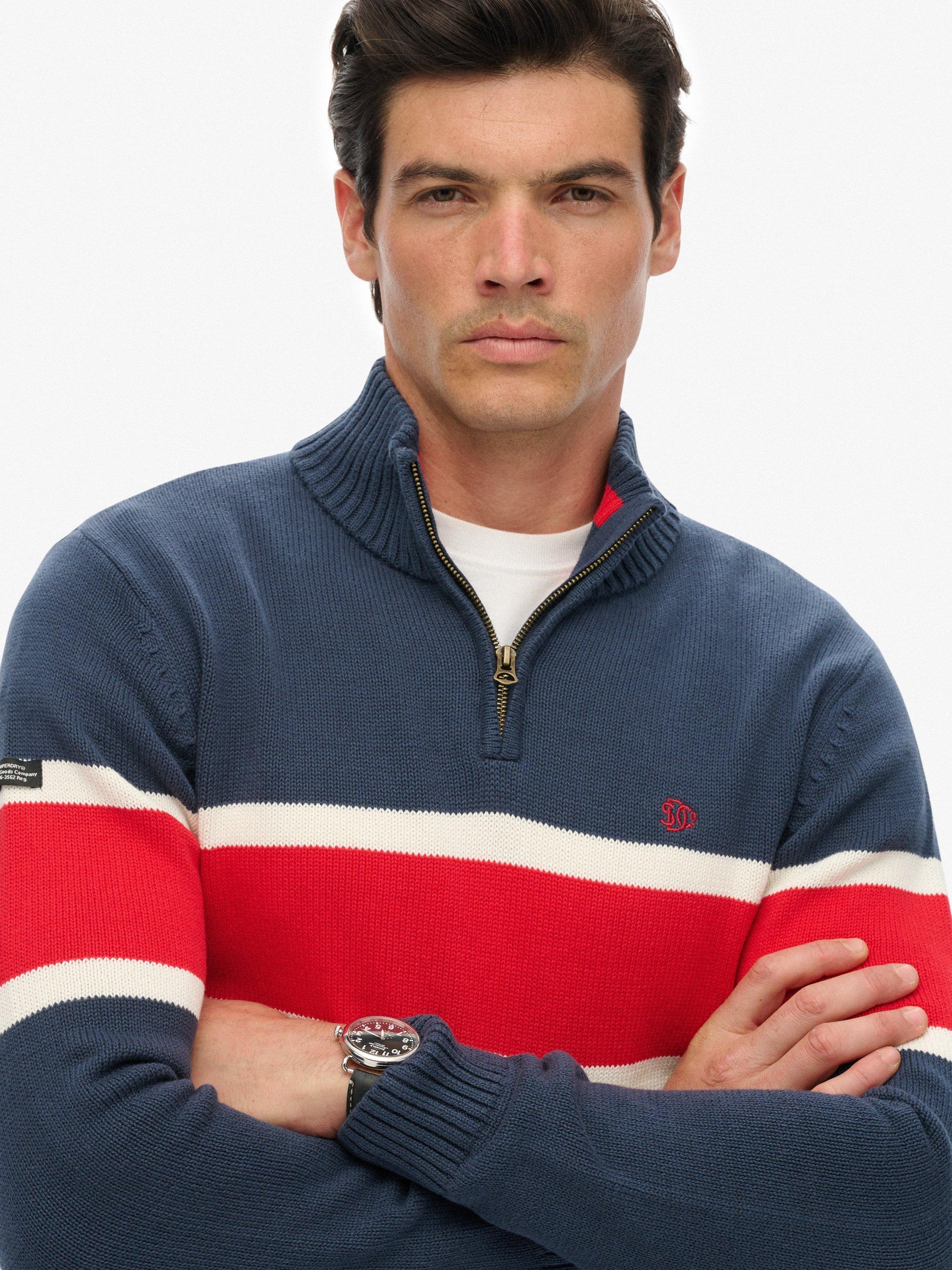Product image 5 of 5, which shows Superdry Cotton Stripe Half Zip Knit Jumper, Lauren Navy/Multi, S