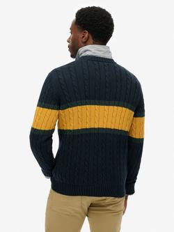 Superdry Cotton Stripe Cable Jumper - view 2, Eclipse Navy/Gold