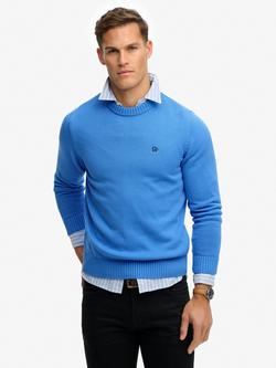 Superdry Pure Cotton Crew Neck Preppy Jumper, Deep Blue Wave
