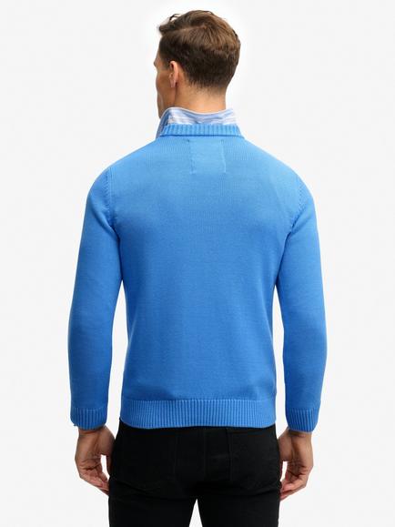 Superdry Pure Cotton Crew Neck Preppy Jumper - view 2, Deep Blue Wave