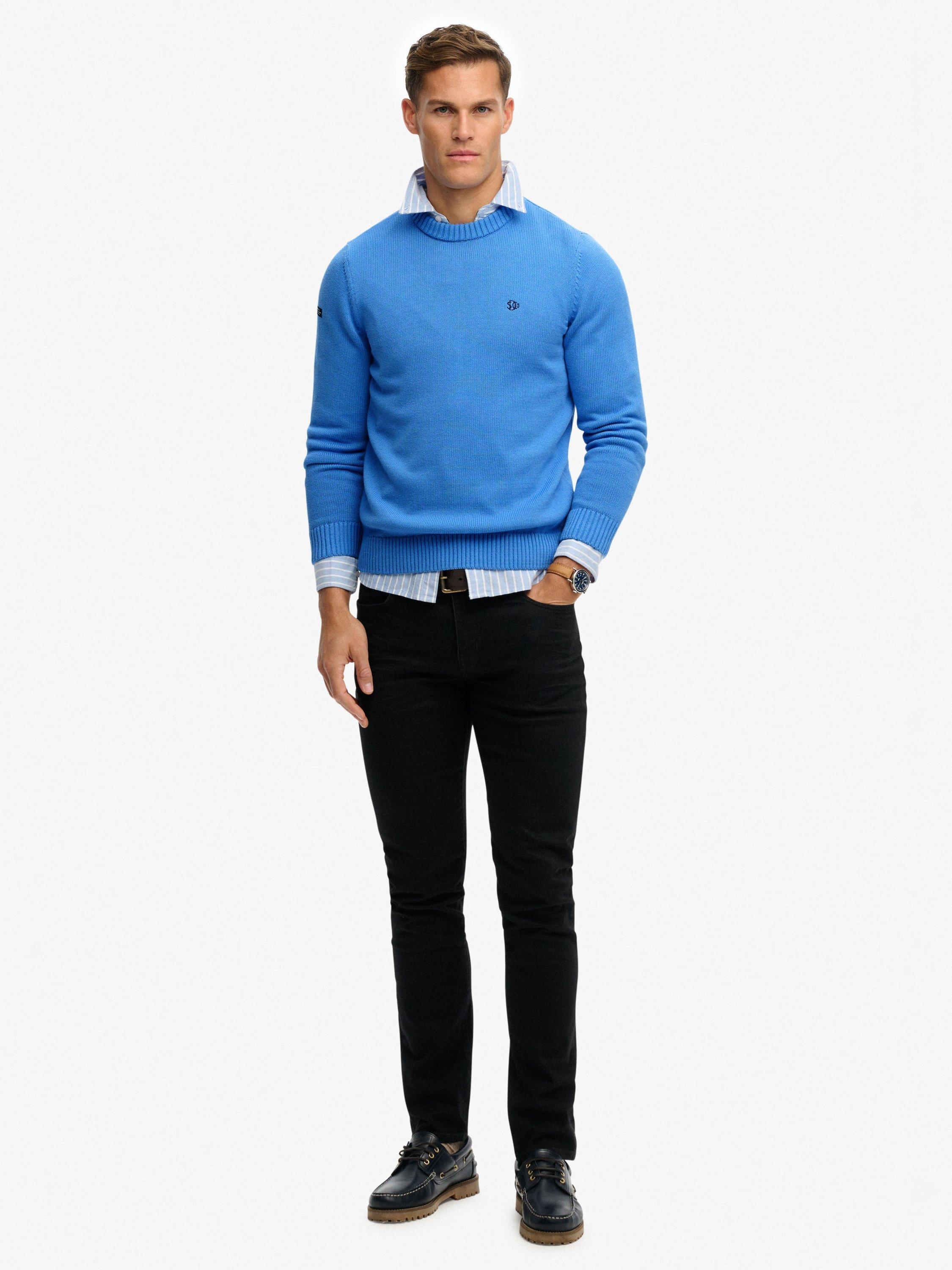Product image 3 of 6, which shows Superdry Pure Cotton Crew Neck Preppy Jumper, Deep Blue Wave, S