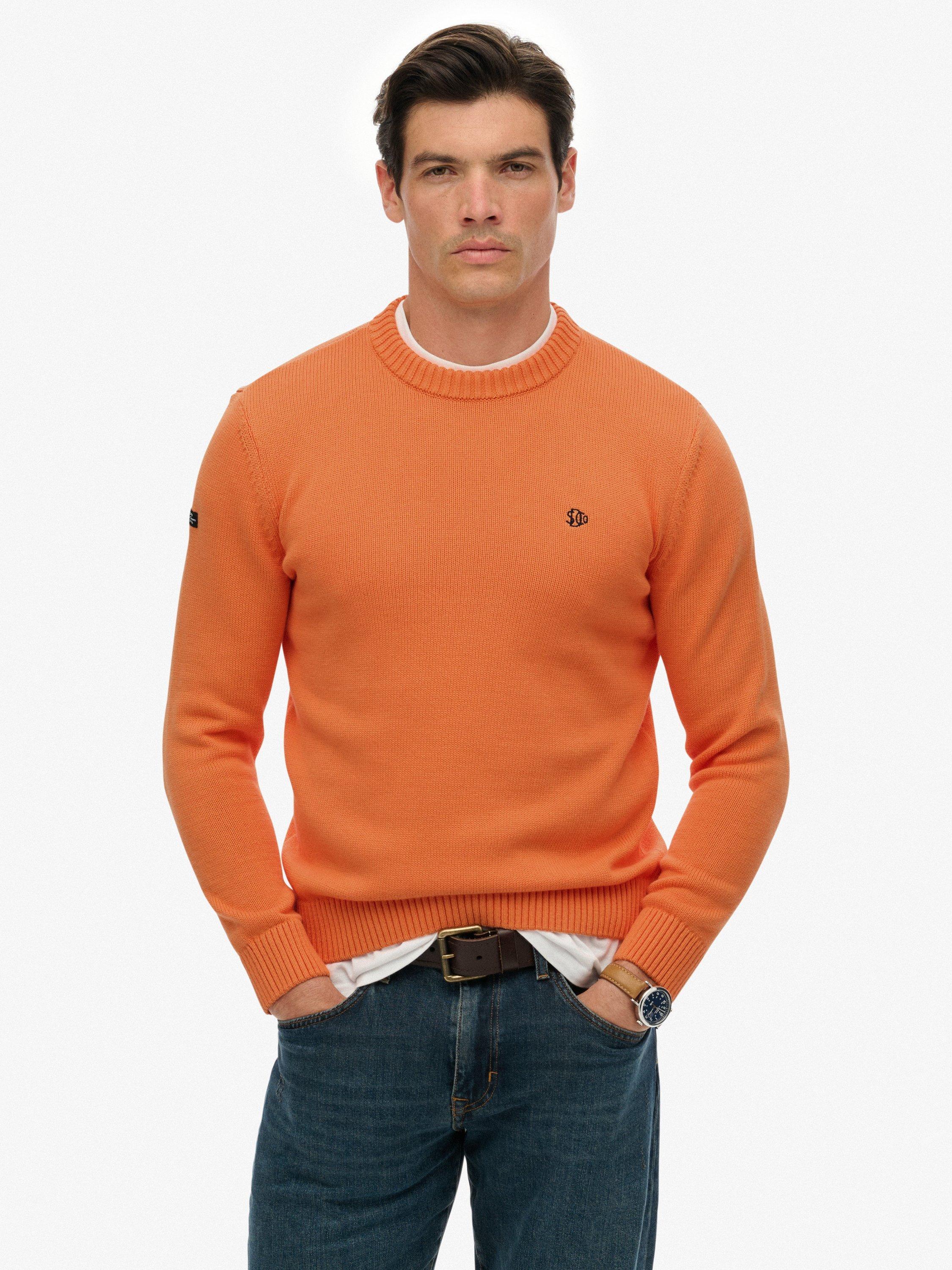 Product image 1 of 5, which shows Superdry Ribbed Trim Cotton Jumper, Washed Tangerine, L
