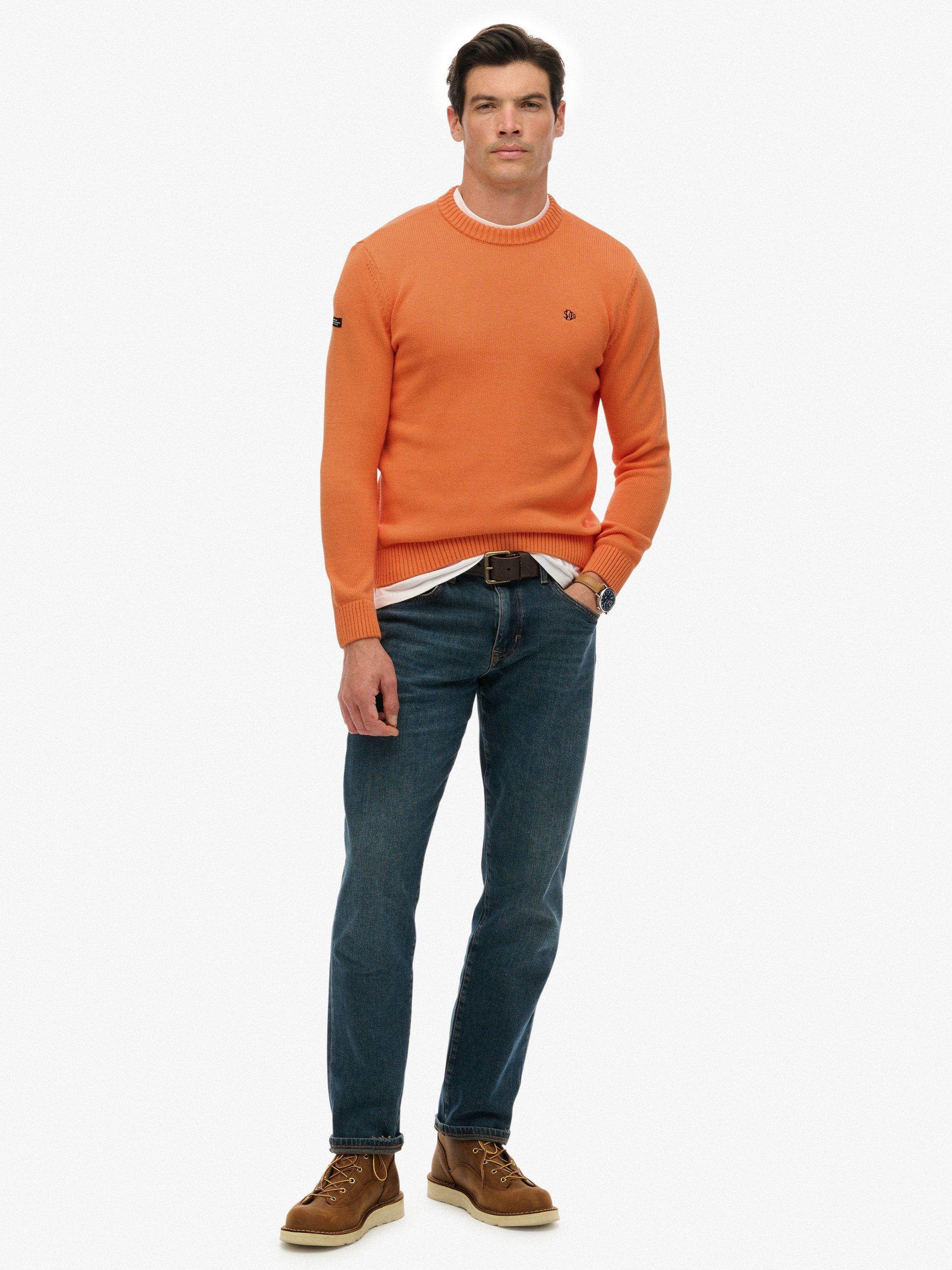 Product image 3 of 5, which shows Superdry Ribbed Trim Cotton Jumper, Washed Tangerine, L