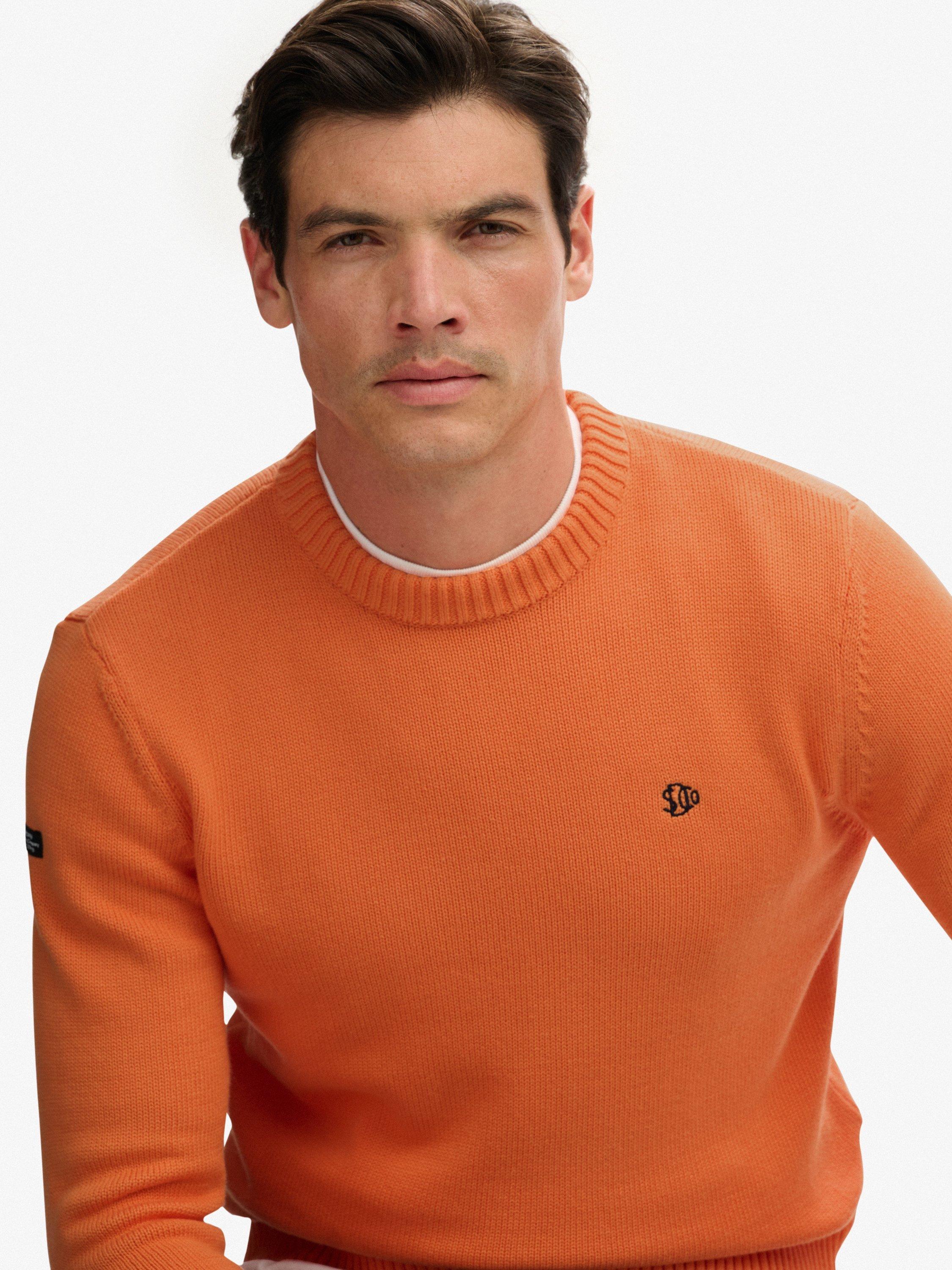 Product image 4 of 5, which shows Superdry Ribbed Trim Cotton Jumper, Washed Tangerine, L