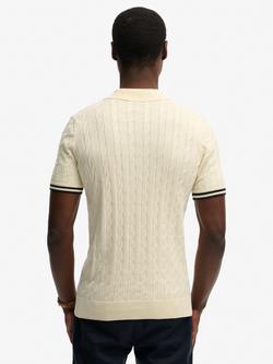Superdry Knitted Texture Short Sleeve Polo Shirt, Artichoke Green - view 2, Cream