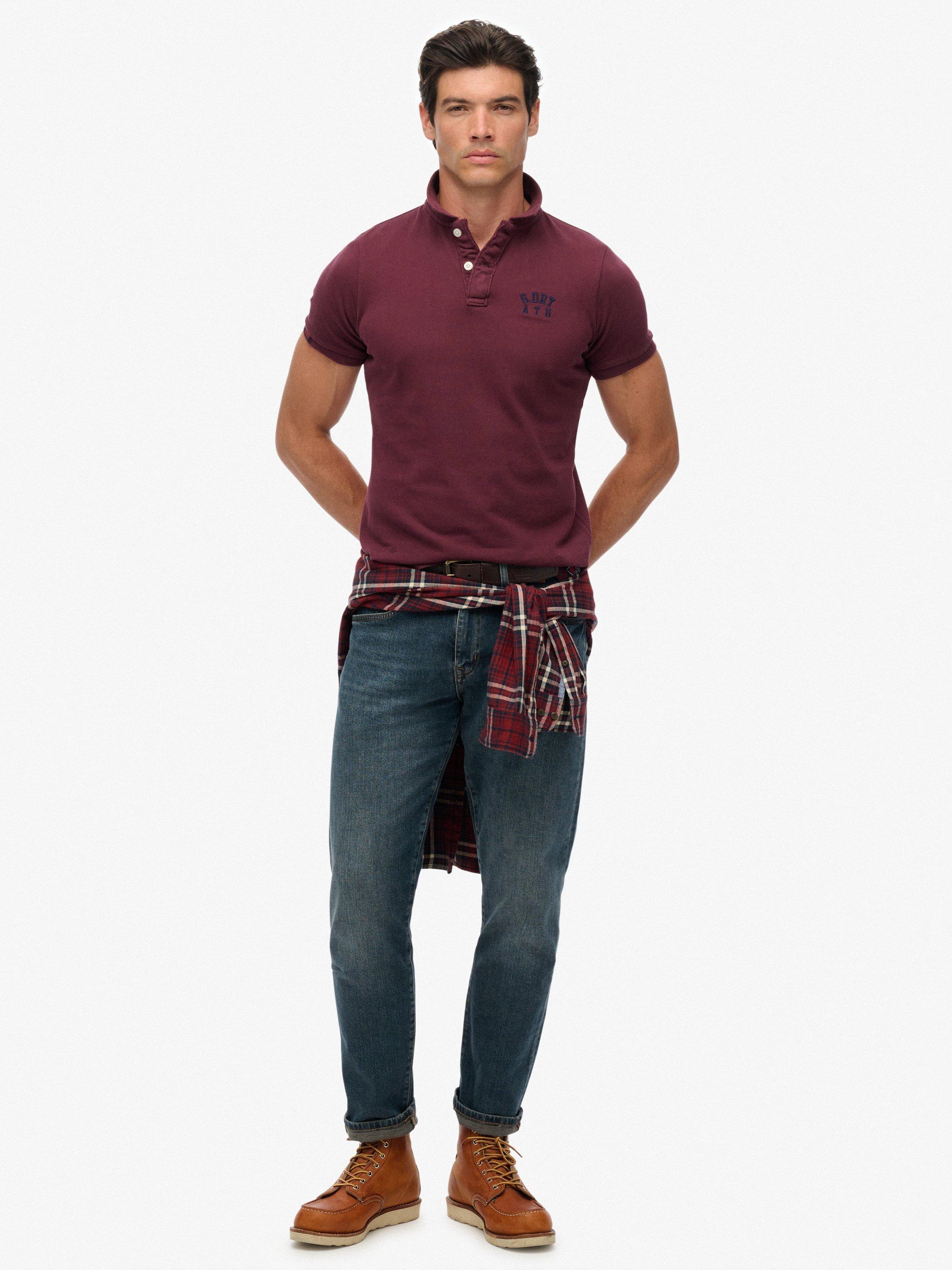 Product image 3 of 4, which shows Superdry Vintage Athletic Embroidered Polo Shirt, Claret, XL
