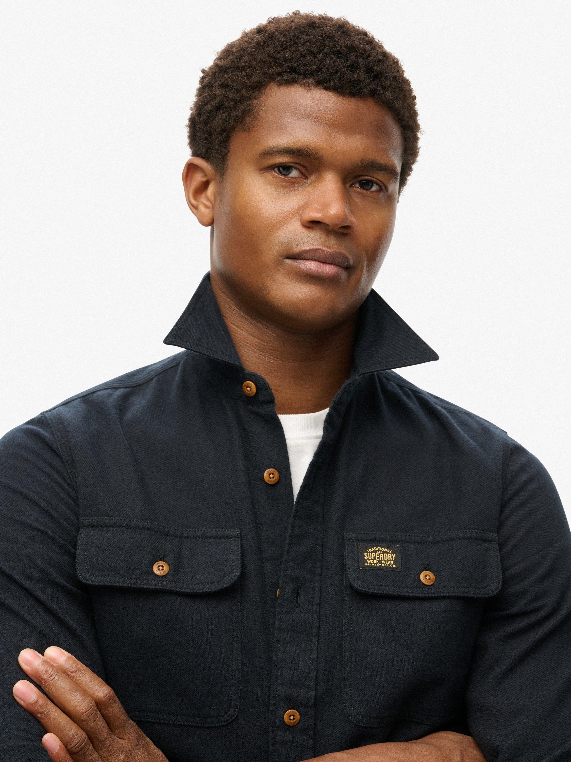 Product image 3 of 5, which shows Superdry Trailsman Cotton Flannel Shirt, Jet Black, S