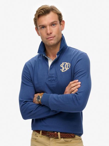 Superdry Cotton Regular Fit Vintage Athletic Rugby Shirt, Blue, Blue