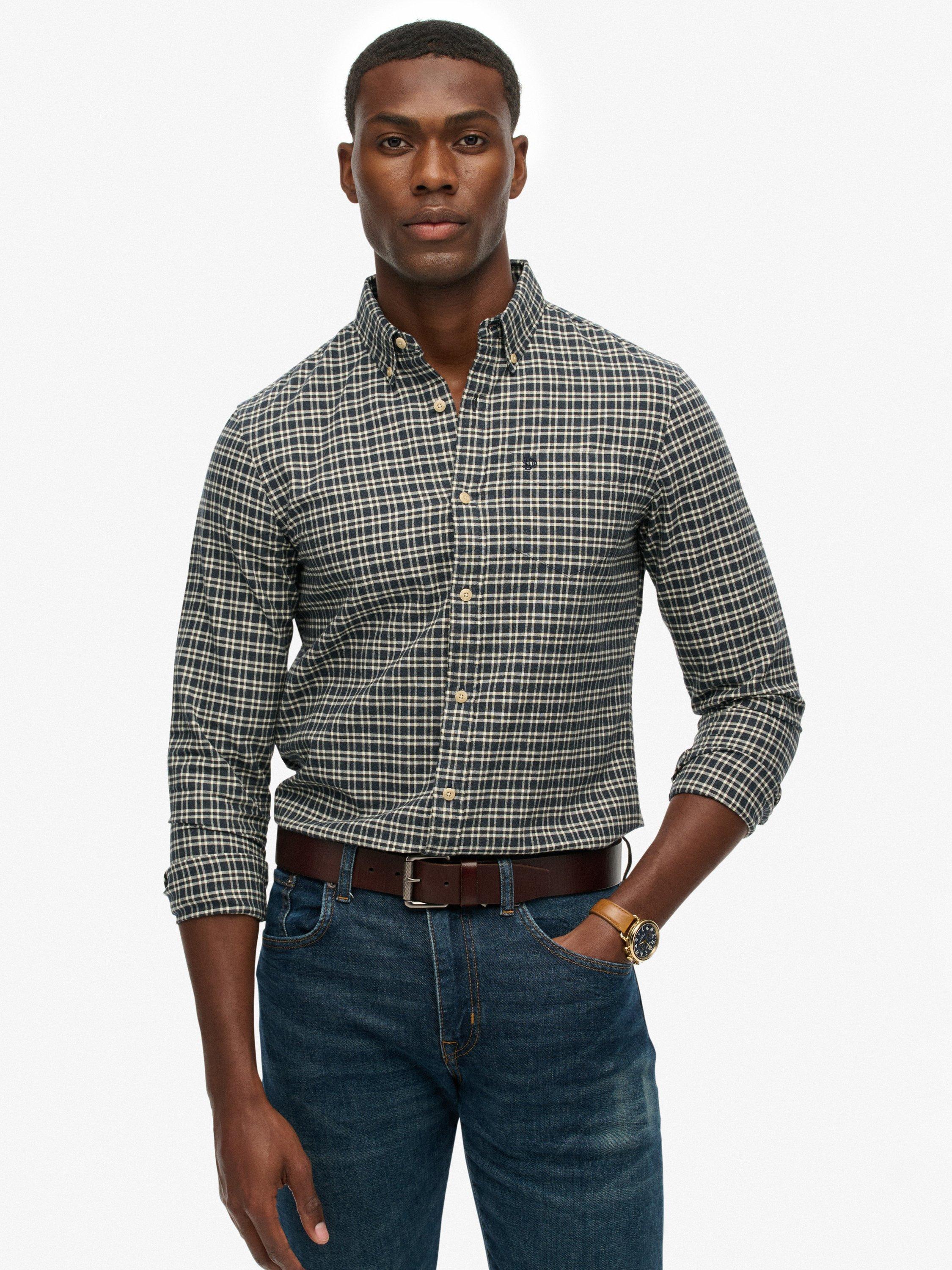 Product image 1 of 6, which shows Superdry Premium Check Oxford Shirt, Navy Marl, S