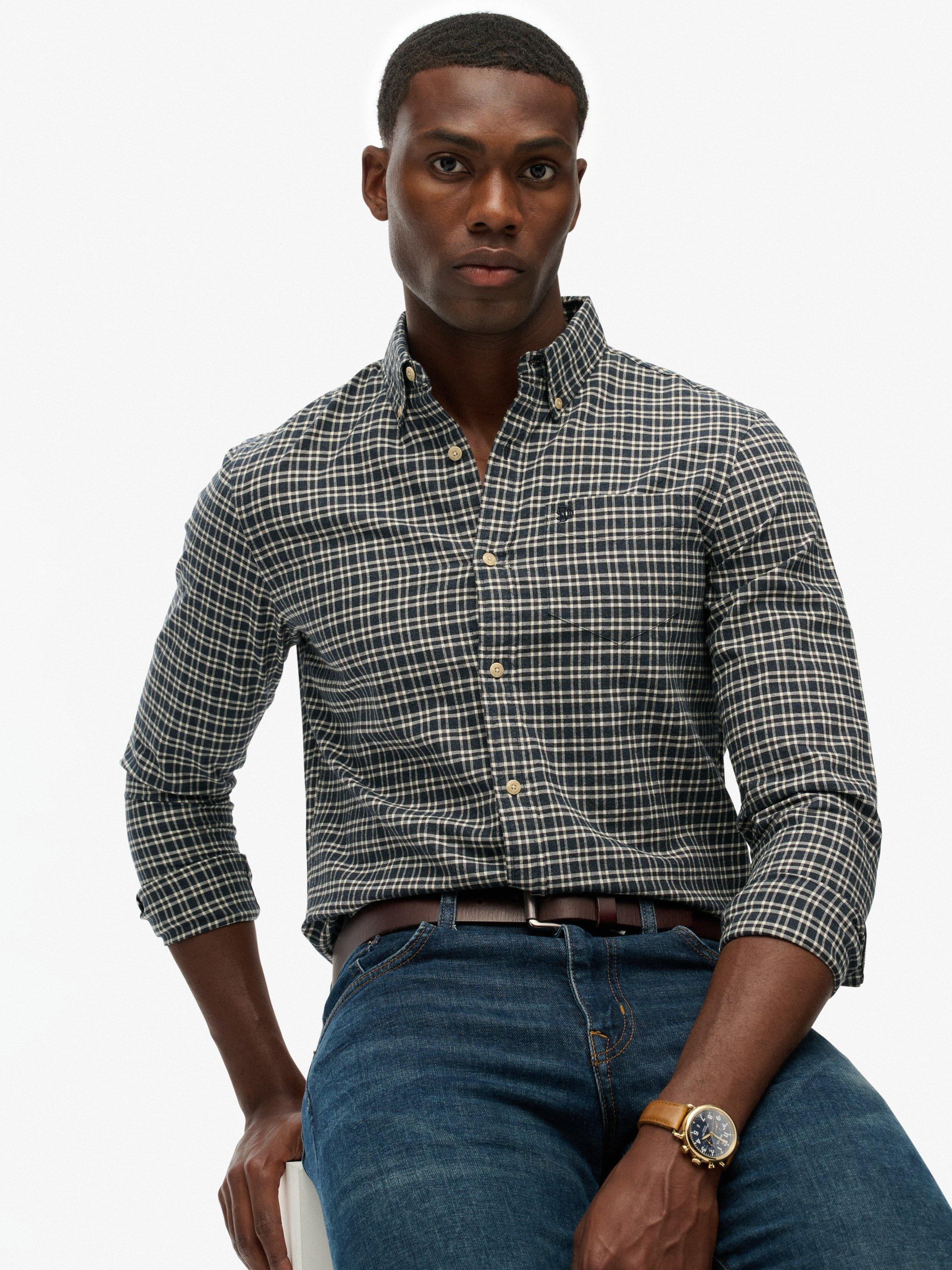 Product image 5 of 6, which shows Superdry Premium Check Oxford Shirt, Navy Marl, S