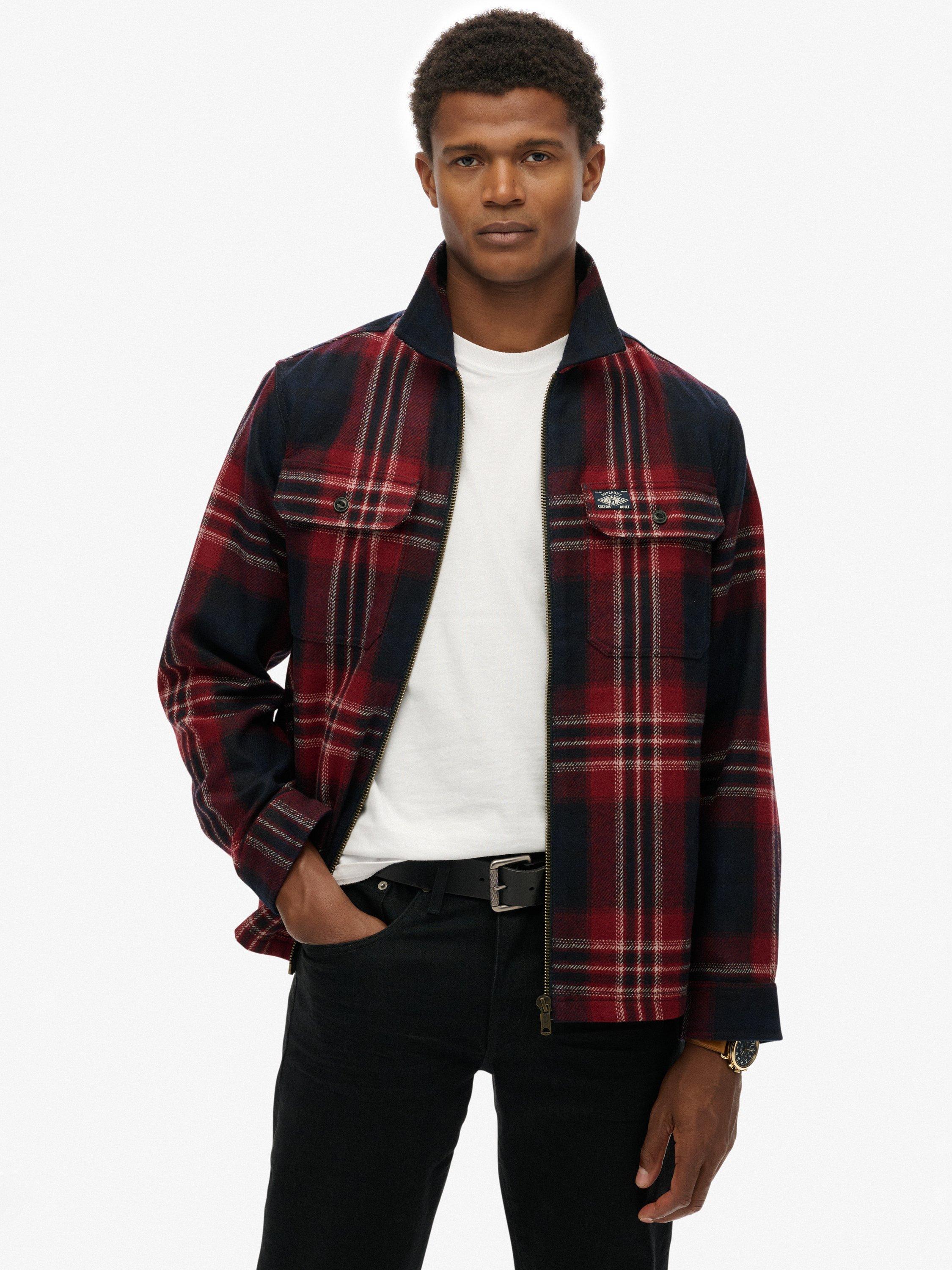 Product image 1 of 5, which shows Superdry Wool Blend Miller Zip Overshirt, Navy/Red, S