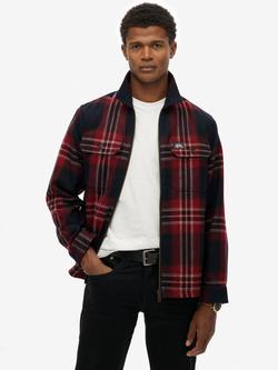 Superdry Wool Blend Miller Zip Overshirt, Navy/Red, Navy/Red