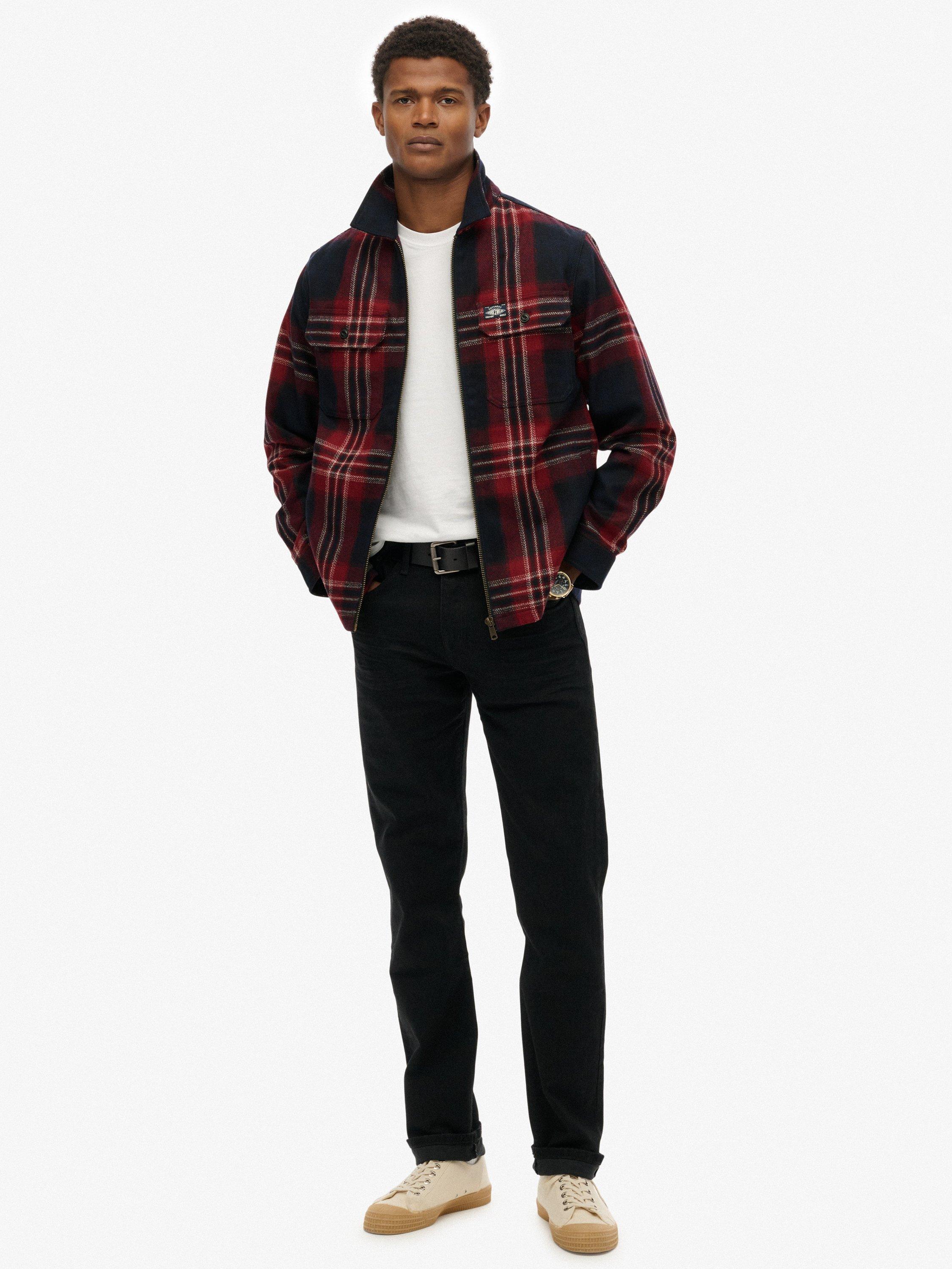 Product image 3 of 5, which shows Superdry Wool Blend Miller Zip Overshirt, Navy/Red, S