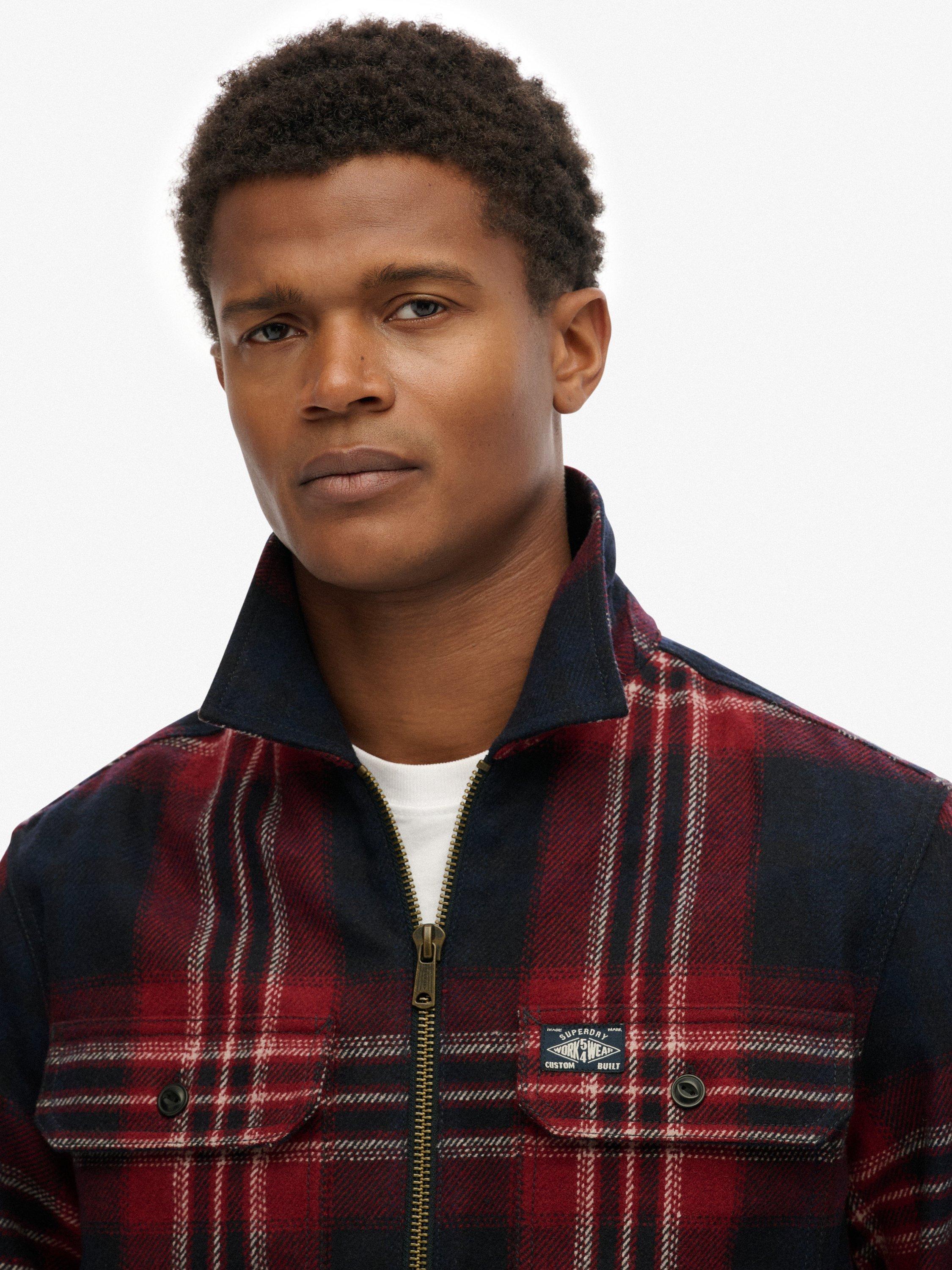 Product image 4 of 5, which shows Superdry Wool Blend Miller Zip Overshirt, Navy/Red, S