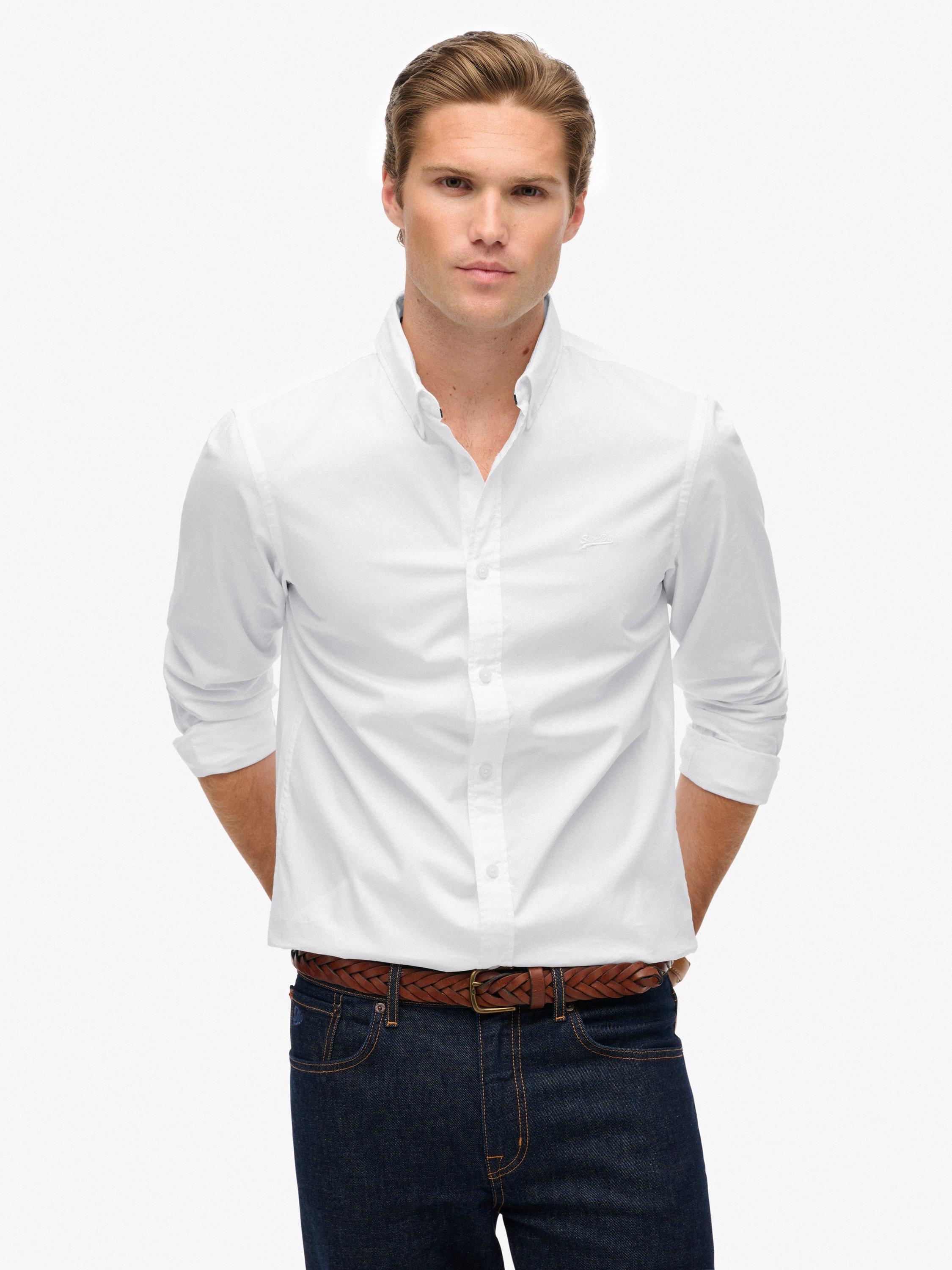 Product image 1 of 6, which shows Superdry Cotton Blend Essentials Tailored Lite Shirt, Optic, L