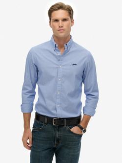 Superdry Cotton Blend Slim Fit Essentials Tailored Lite Shirt, Stripe Indigo, Stripe Indigo
