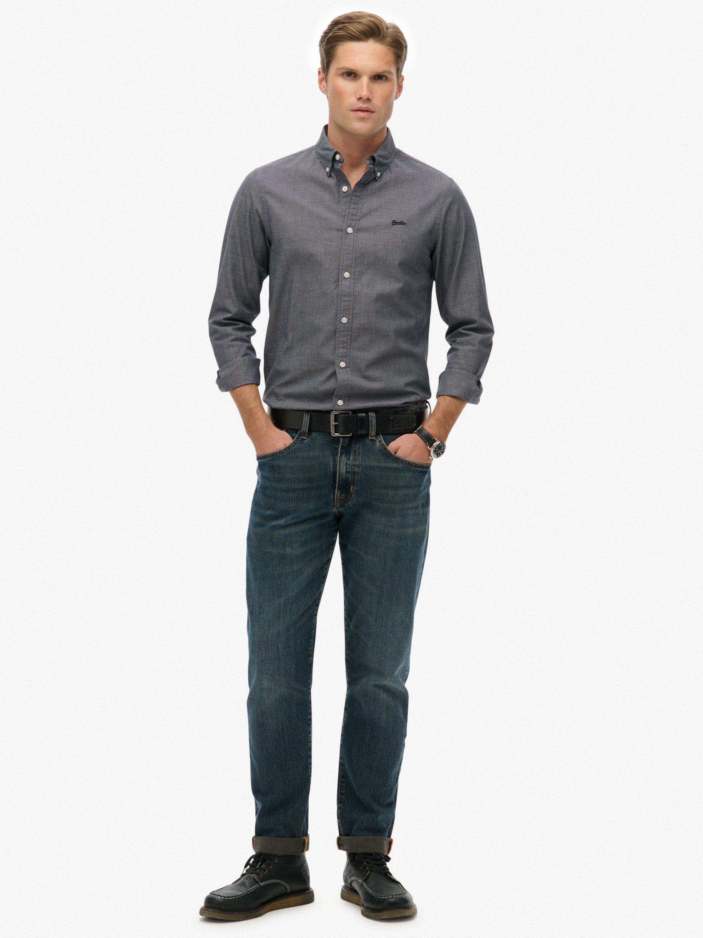 Product image 3 of 6, which shows Superdry Cotton Blend Essentials Tailored Lite Shirt, Navy, S