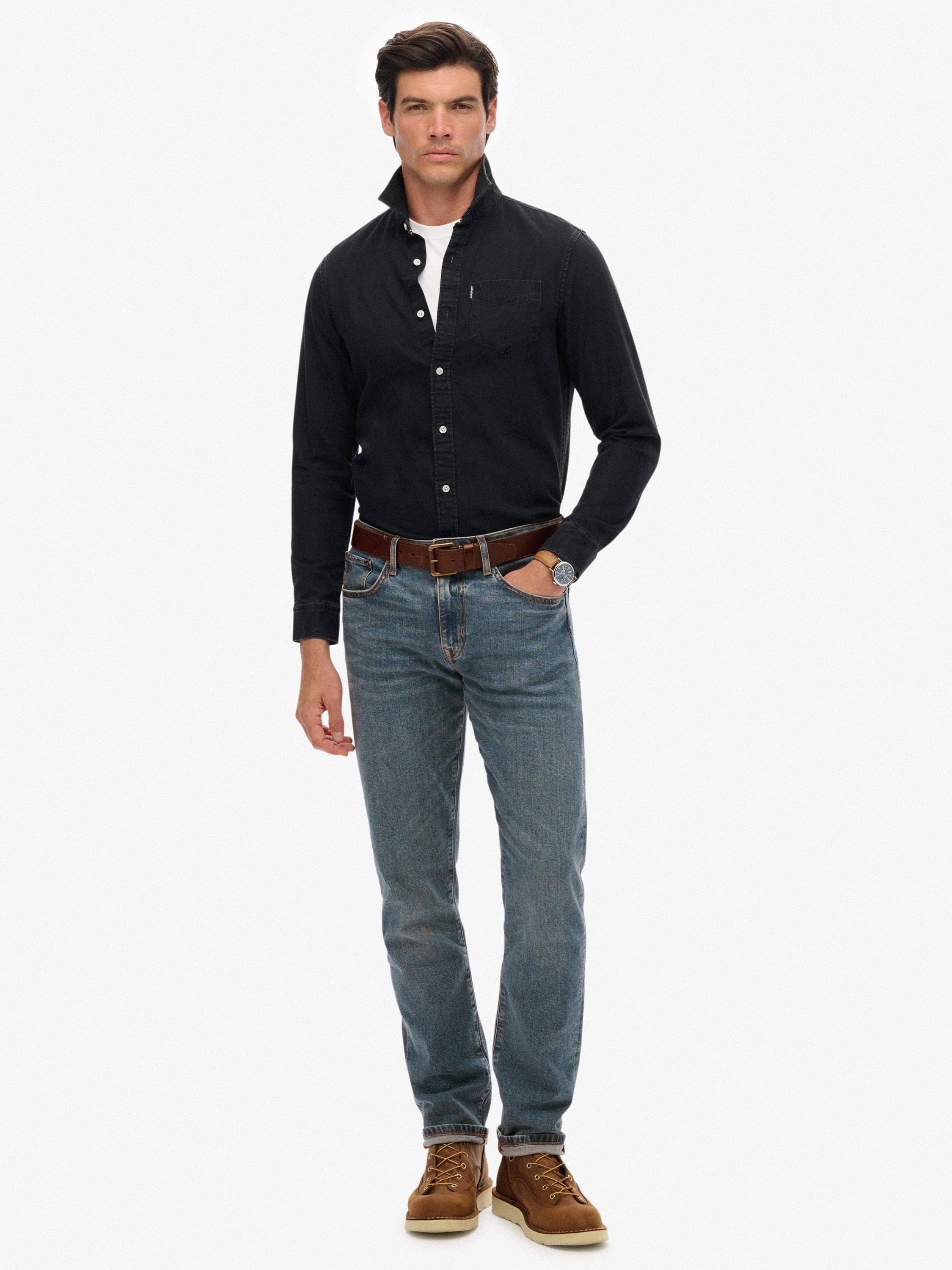 Product image 3 of 6, which shows Superdry Essential Long Sleeve Denim Shirt, Jet Black, L