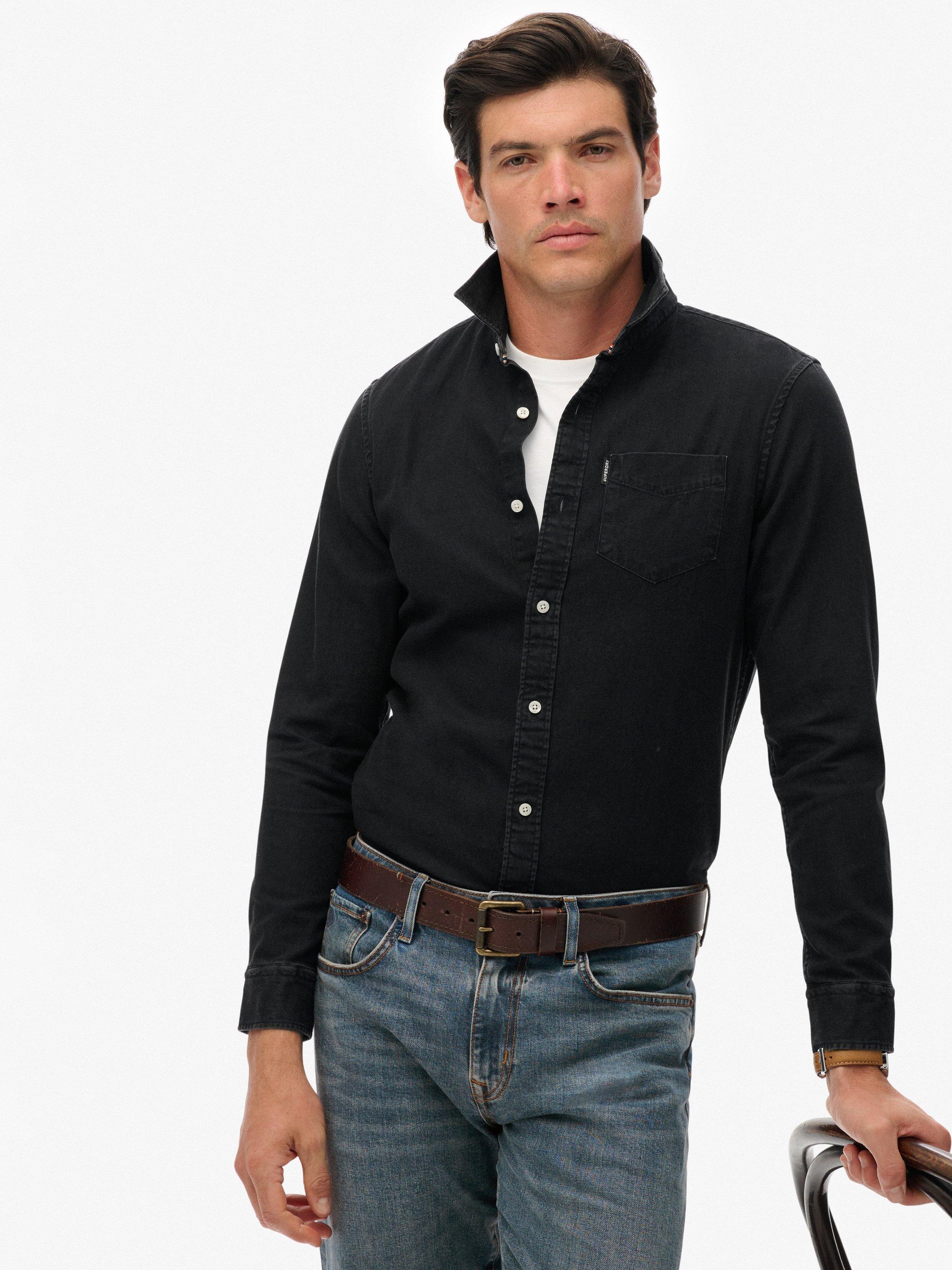 Product image 4 of 6, which shows Superdry Essential Long Sleeve Denim Shirt, Jet Black, L