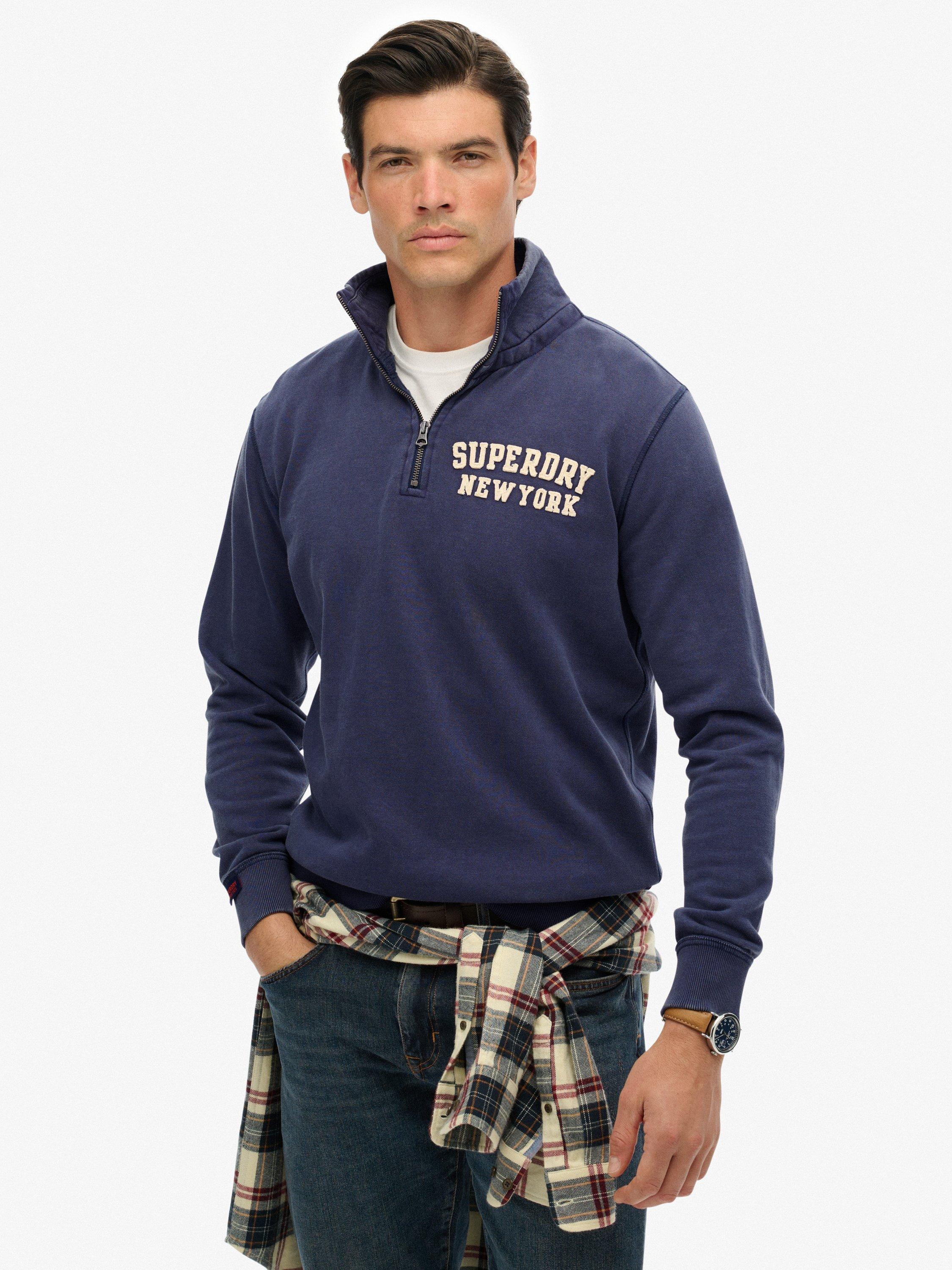 Product image 1 of 5, which shows Superdry Vintage Athletic Half-Zip Jumper, Lauren Navy, S