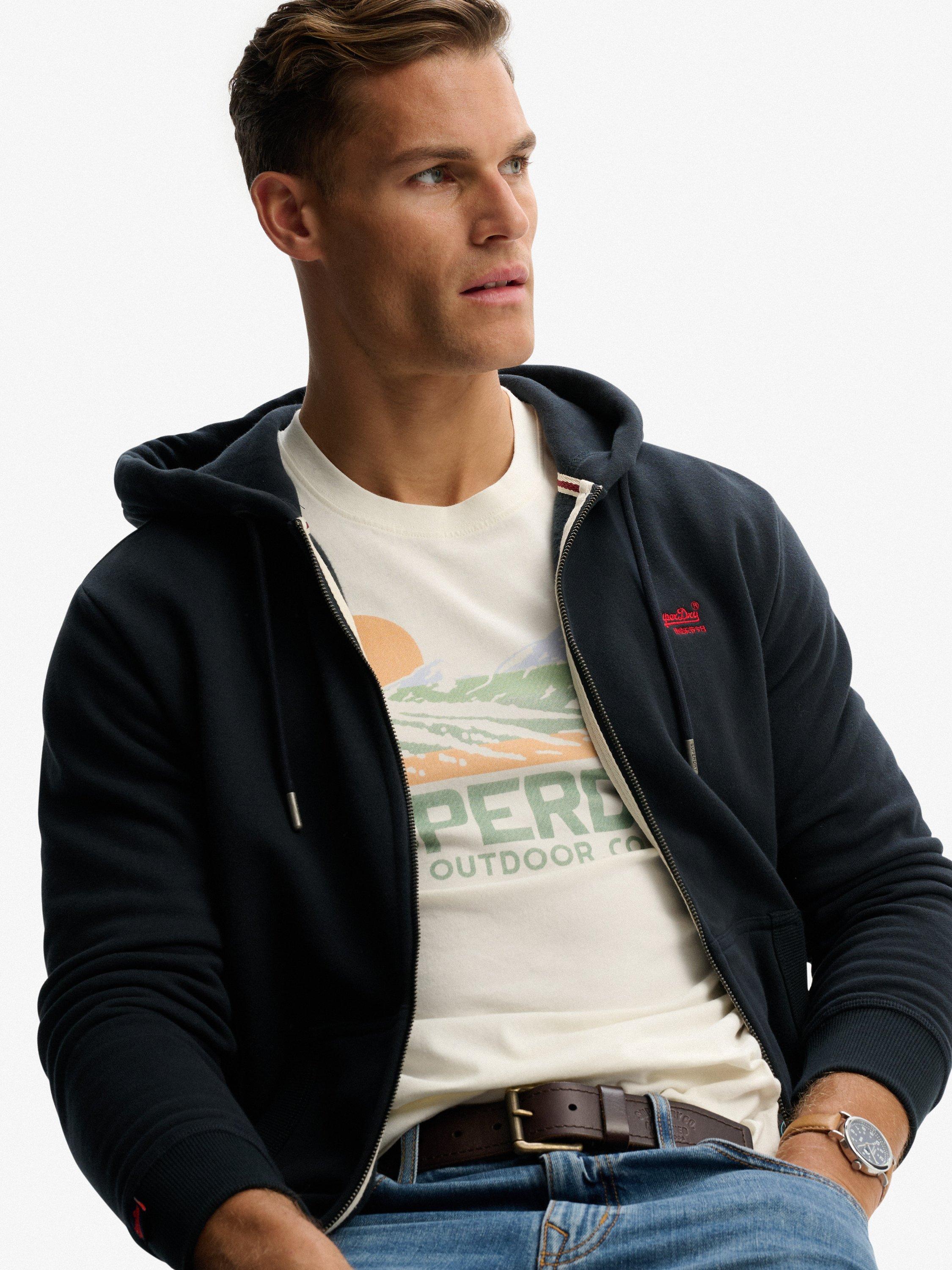 Product image 3 of 4, which shows Superdry Cotton Blend Essential Logo Zip Hoodie, Eclipse Navy/Red, XXL