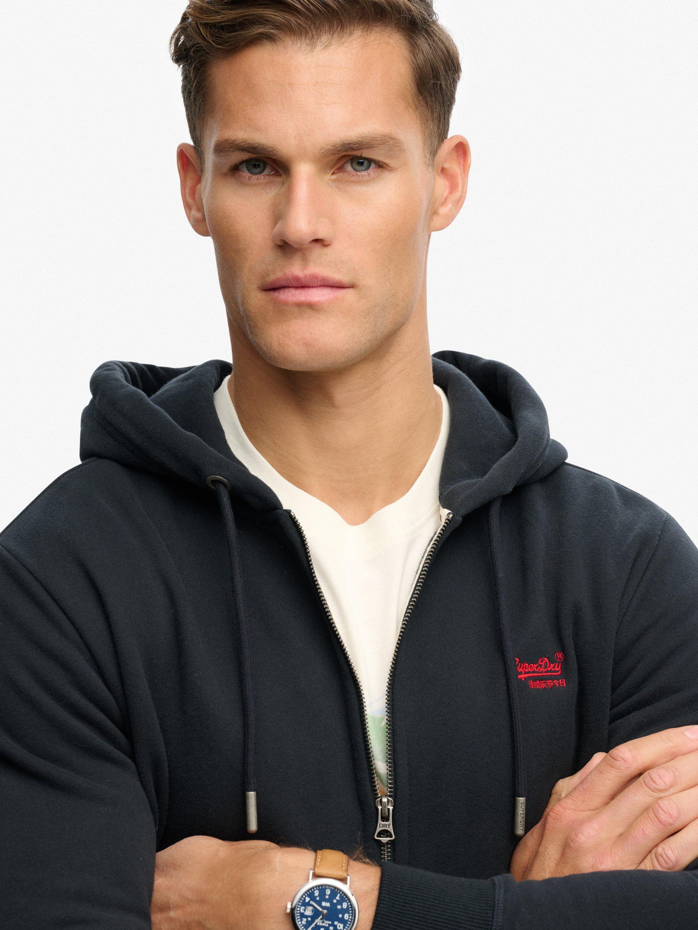 Product image 4 of 4, which shows Superdry Cotton Blend Essential Logo Zip Hoodie, Eclipse Navy/Red, XXL
