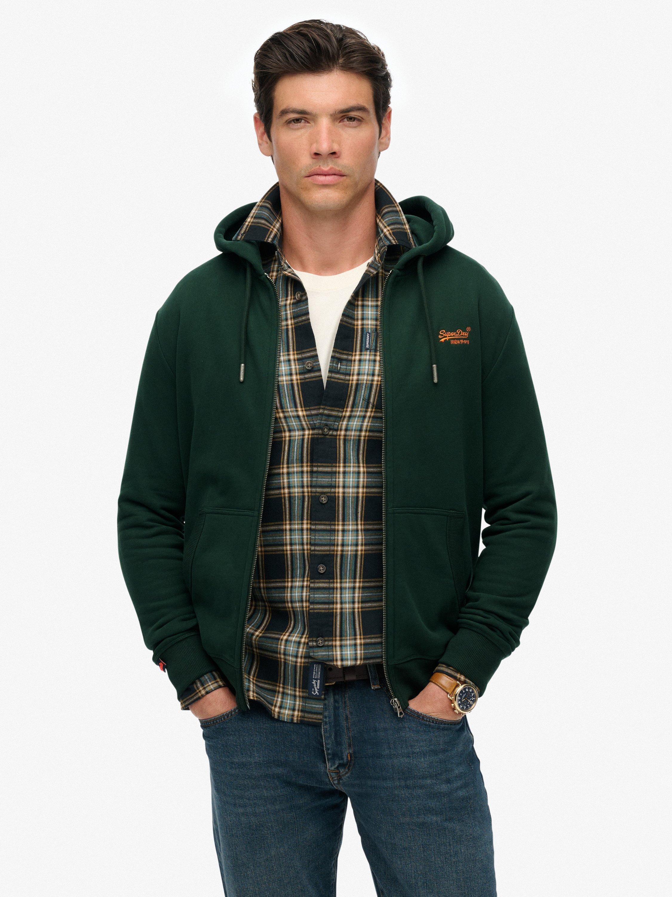 Superdry Essential Logo Zip Cotton Blend Hoodie, Enamel Green