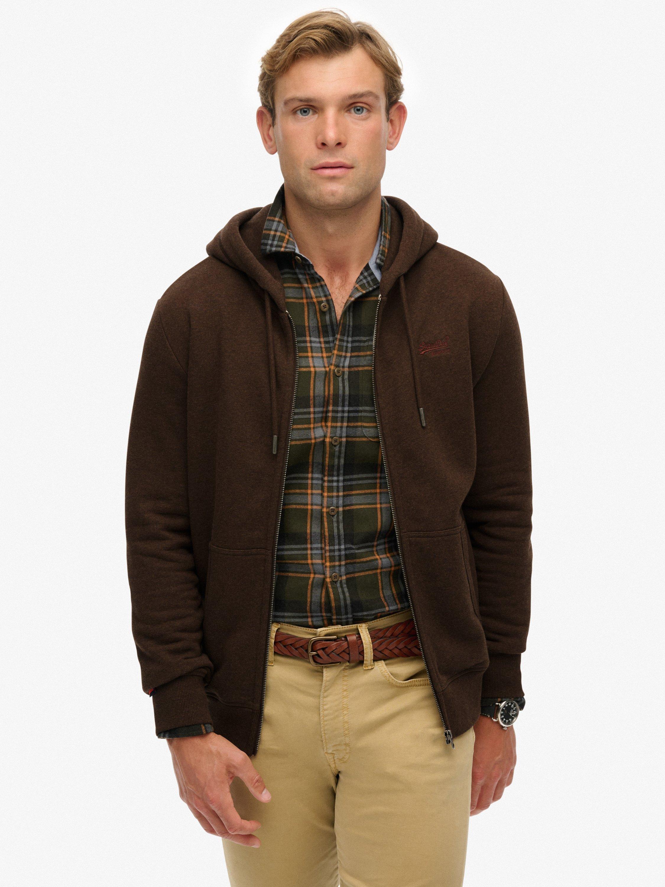Product image 1 of 6, which shows Superdry Essential Logo Zip Hoodie, Nutmeg Brown Marl, S