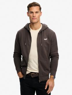 Superdry Cotton Blend Essential Logo Zip Hoodie, Carbon Black