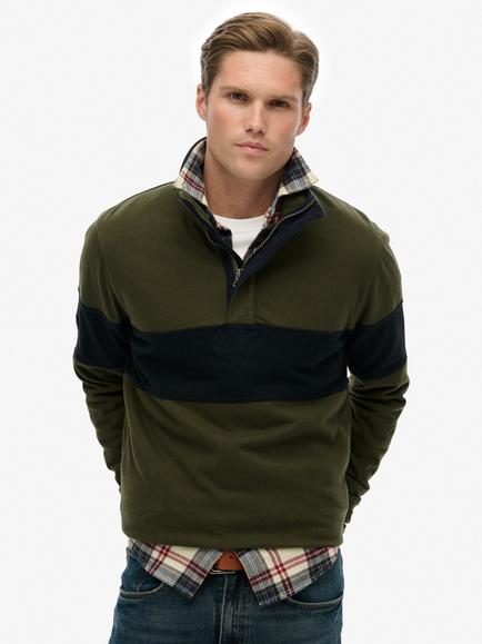 Superdry Classic Rugby Half Zip Top, Army Khaki Green/Navy, Army Khaki Green/Navy