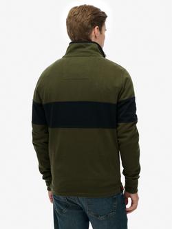 Superdry Classic Rugby Half Zip Top, Army Khaki Green/Navy - view 2, Army Khaki Green/Navy