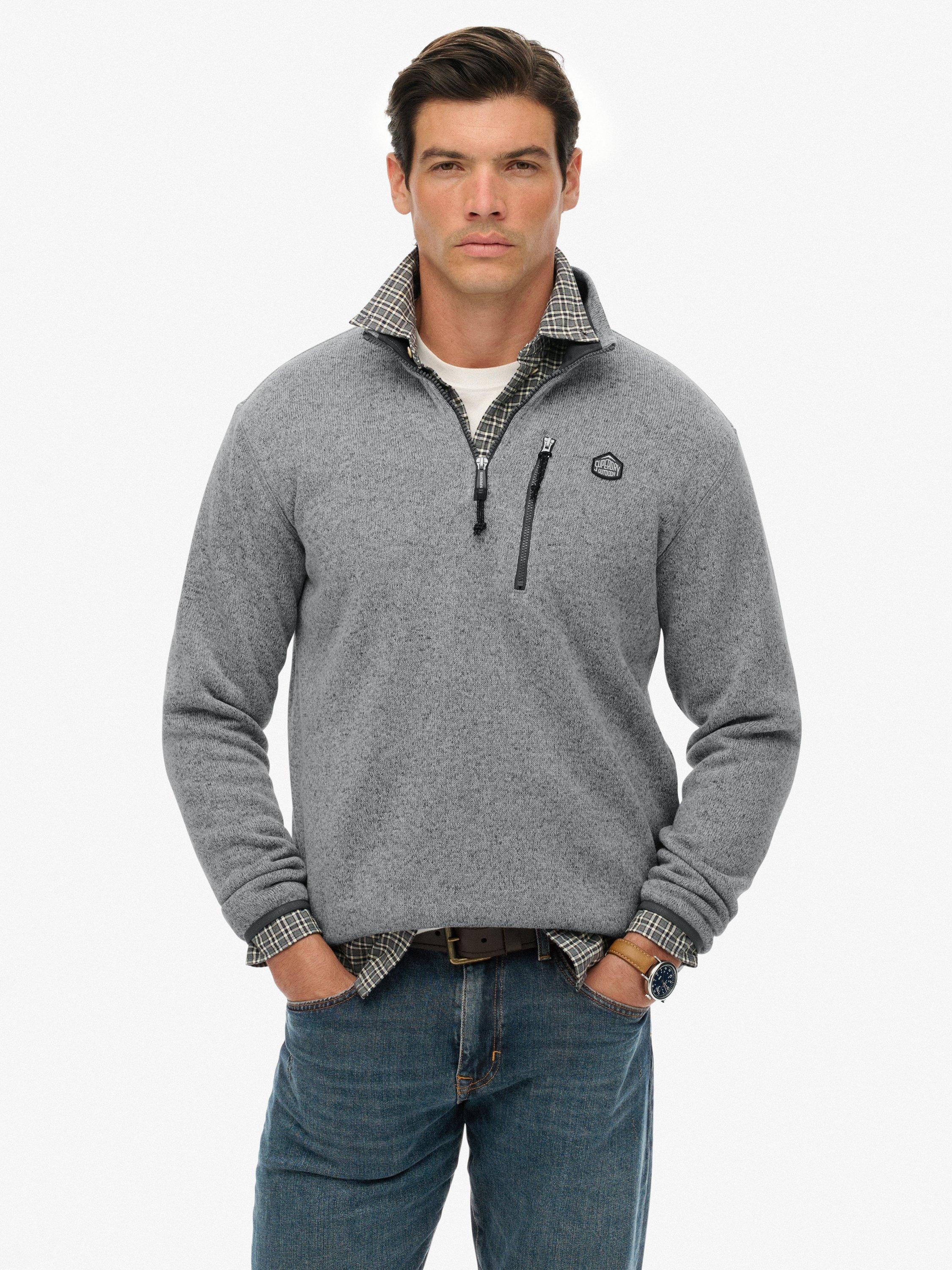 Product image 1 of 7, which shows Superdry Storm Fleece Half Zip Jumper, Light Grey Grit, XXL
