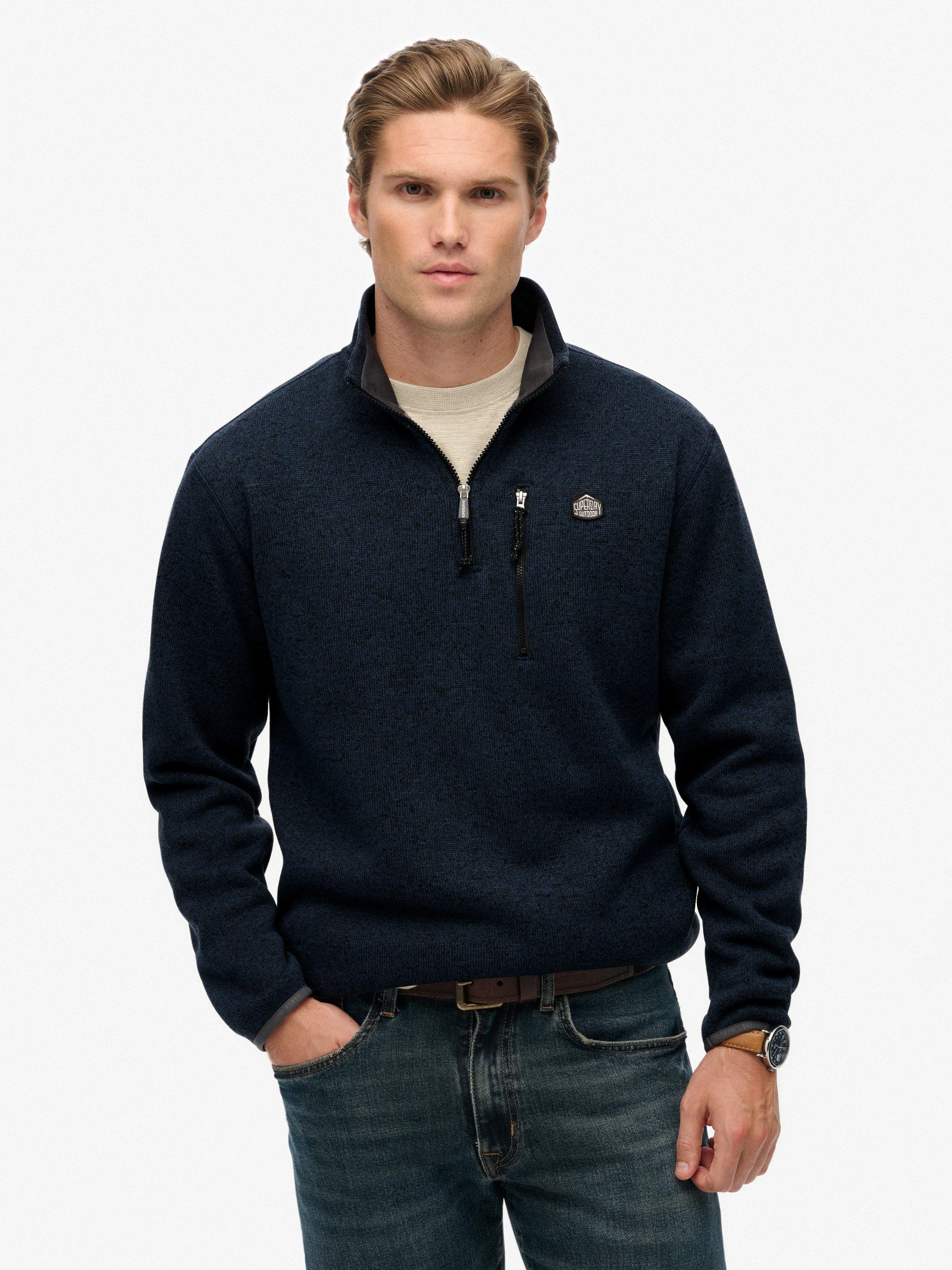 Product image 1 of 6, which shows Superdry Storm Fleece Half Zip Jumper, Navy Grit, S