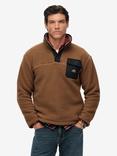 Superdry Fuji Fleece Half Popper Jumper, Pecan Brown