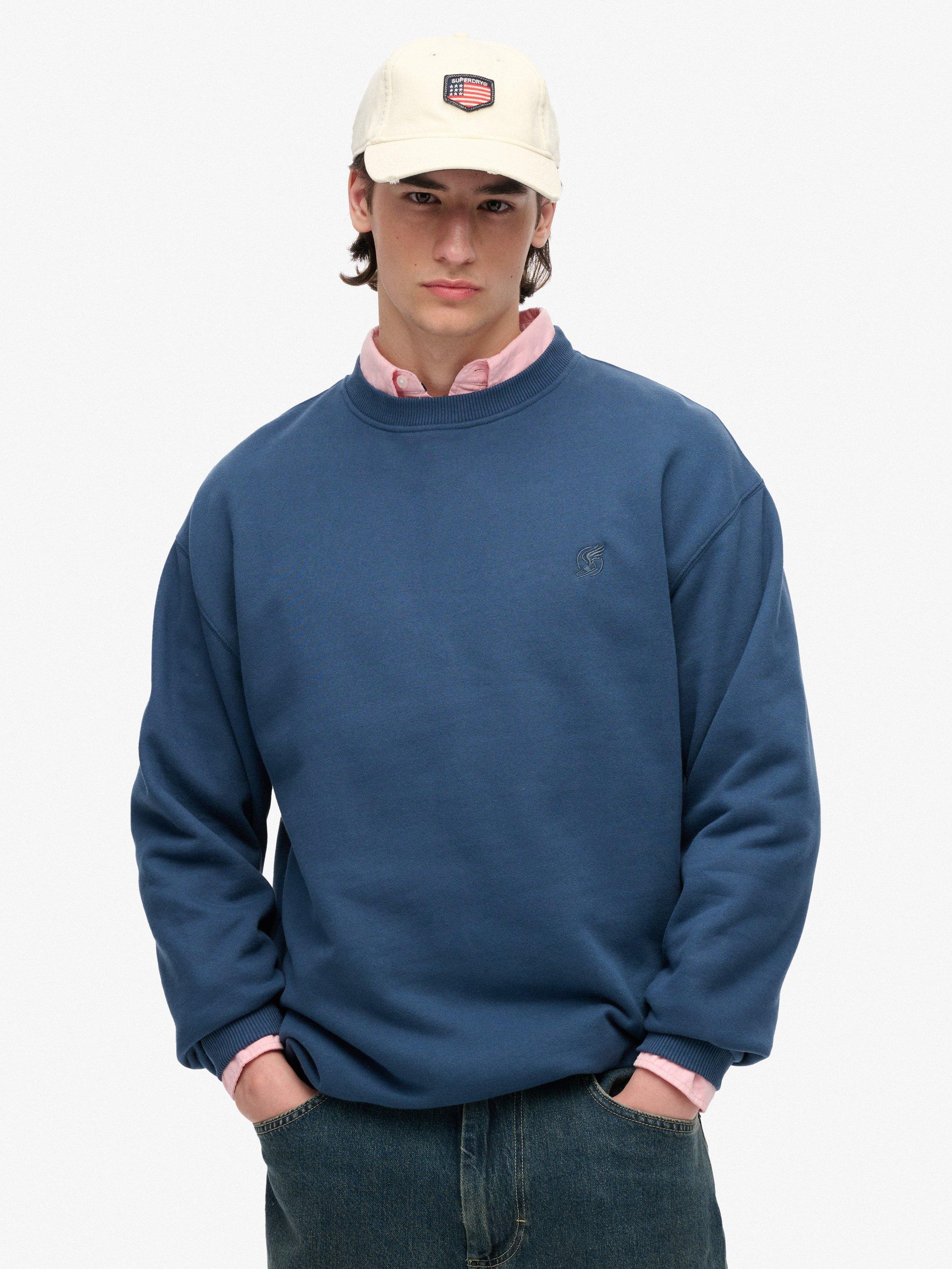Product image 1 of 5, which shows Superdry Blank Oversized Crew Neck Cotton Sweatshirt, Insignia Blue, S