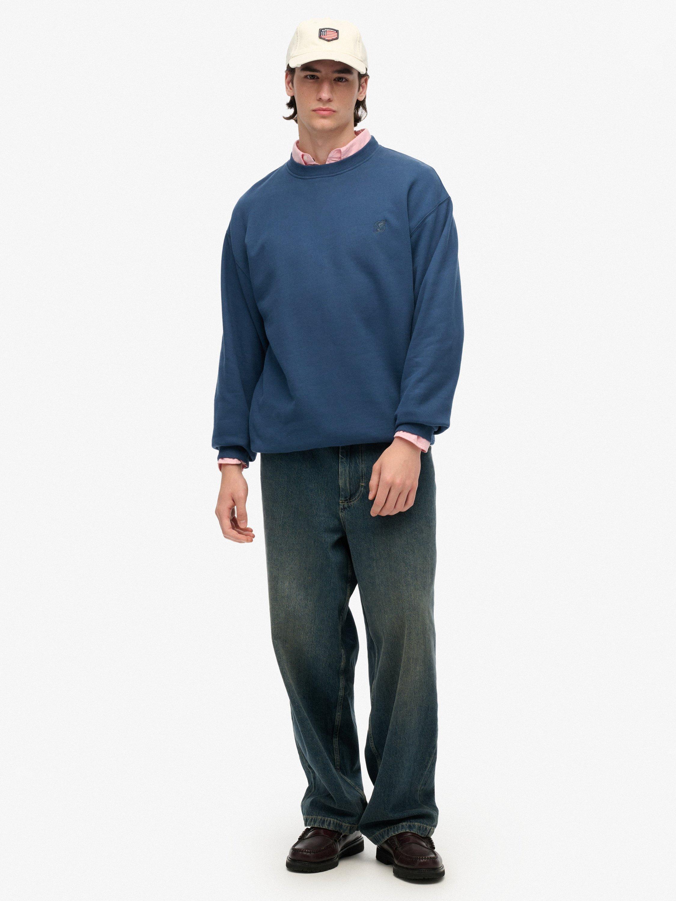 Product image 3 of 5, which shows Superdry Blank Oversized Crew Neck Cotton Sweatshirt, Insignia Blue, S