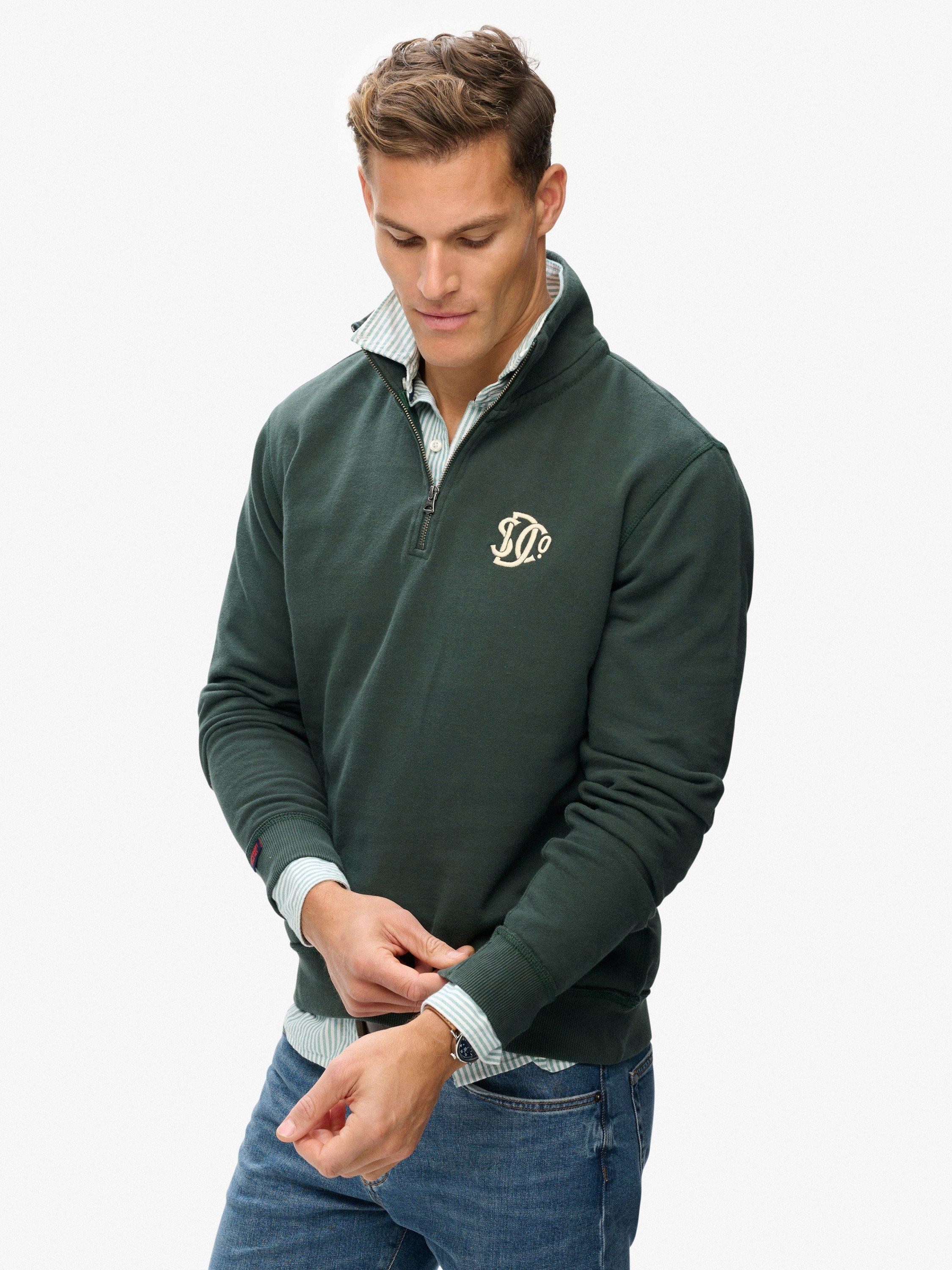 Product image 4 of 5, which shows Superdry Pure Cotton Athletic SD Co Half Zip Sweatshirt, Eagle Green, M