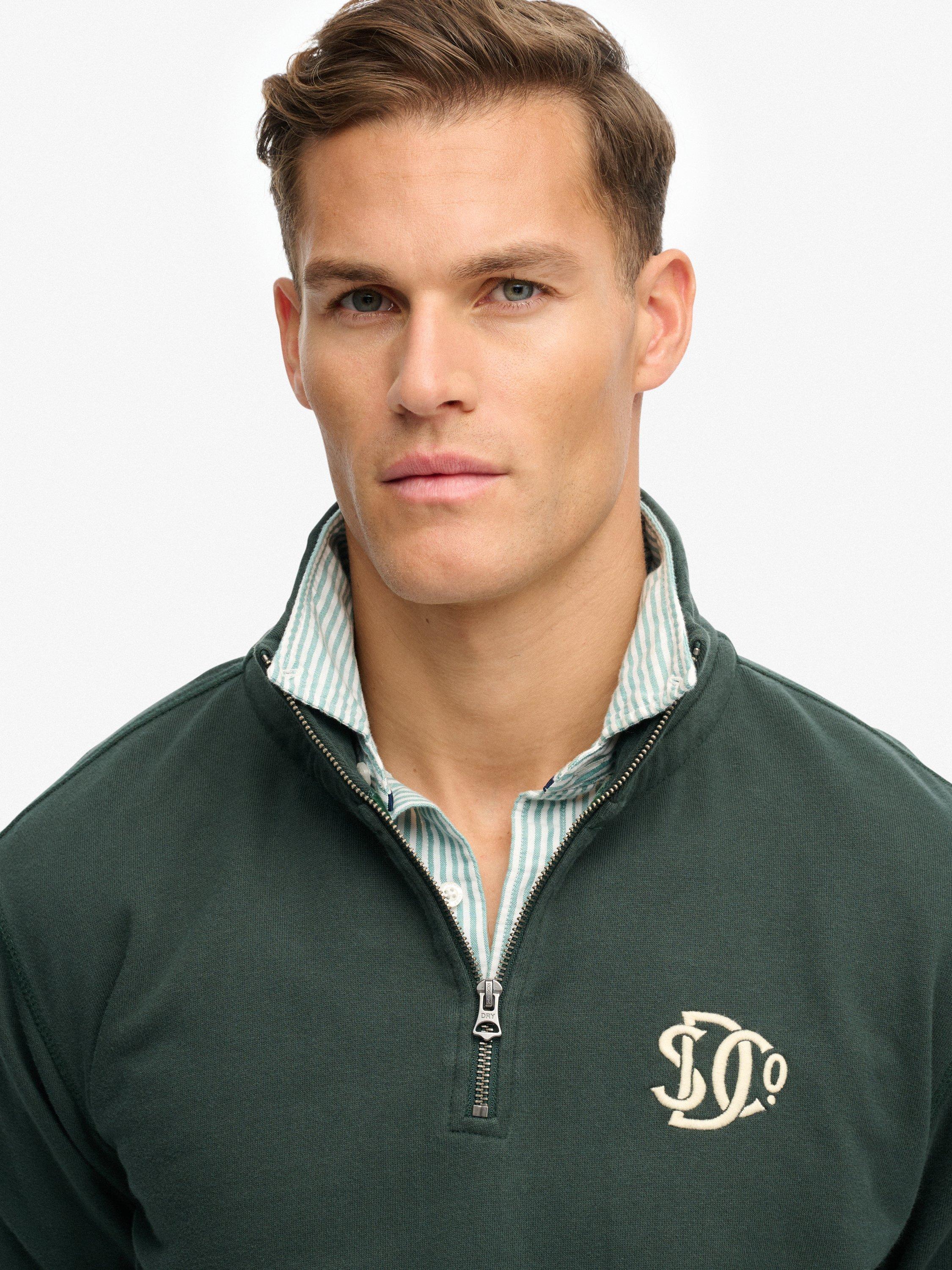 Product image 5 of 5, which shows Superdry Pure Cotton Athletic SD Co Half Zip Sweatshirt, Eagle Green, M