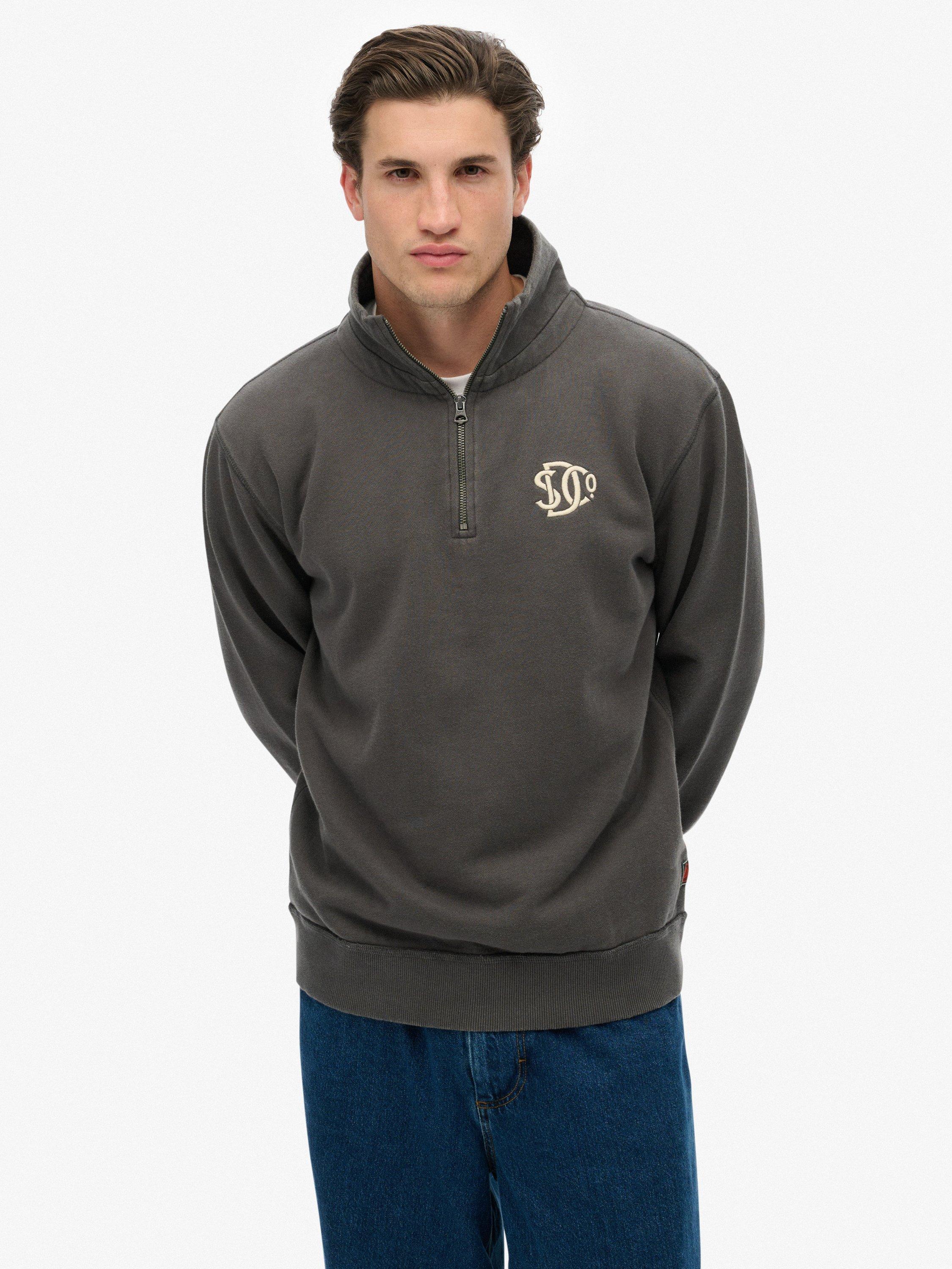 Product image 1 of 5, which shows Superdry Athletic SD Co Half Zip Cotton Sweatshirt, Shadow Grey, XXXL