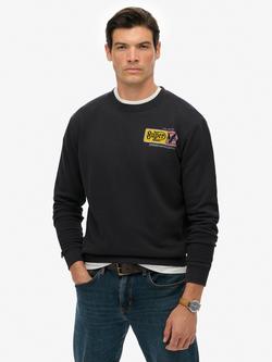 Superdry Service Supply Loose Crew Neck Cotton Sweatshirt, Washed Black, Washed Black